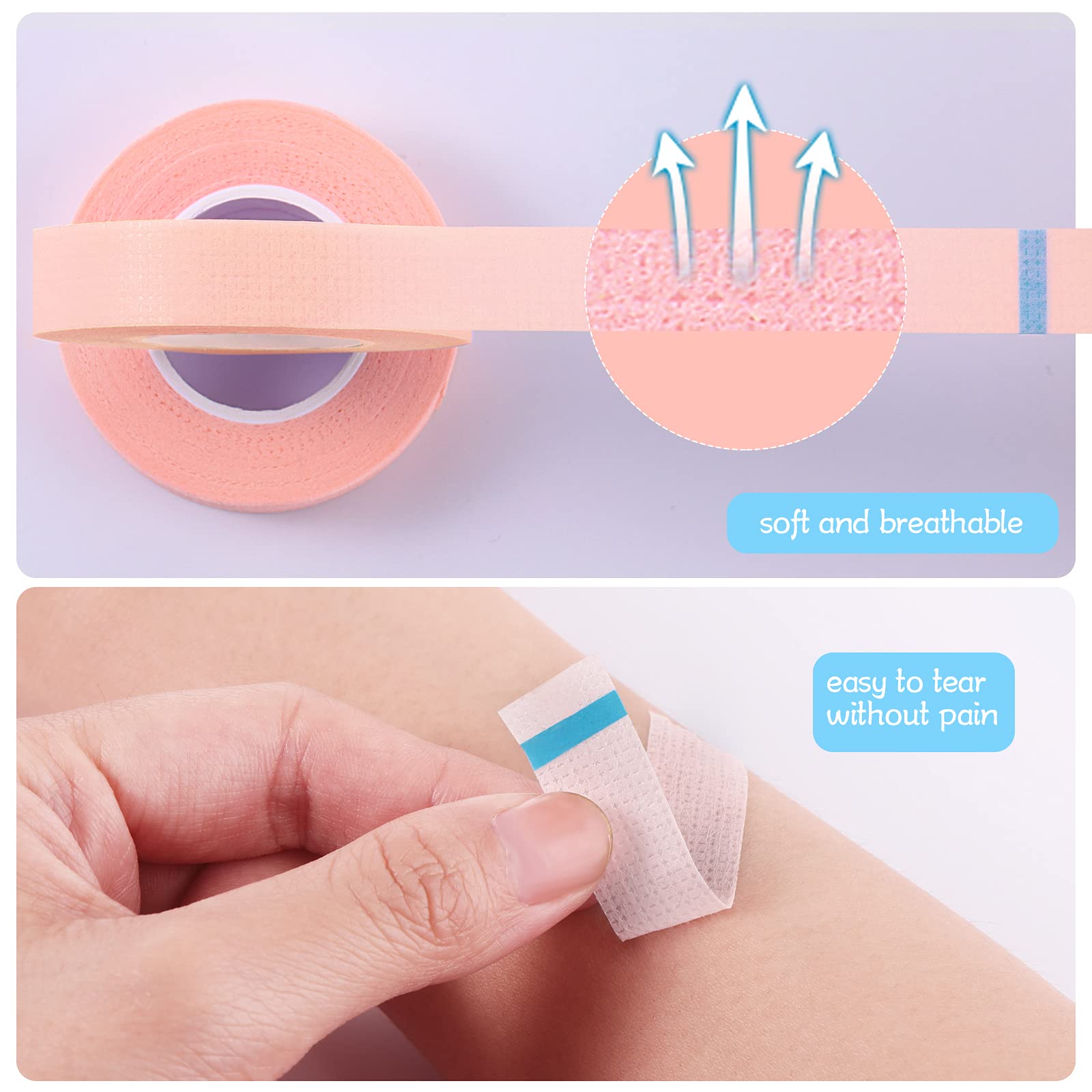 Eyelash Extension Tape Breathable Adhesive Lash Tape Non-Woven Fabric Lash Tape With Heart-Shaped Tape Dispenser Cutter, 0.5 Inc