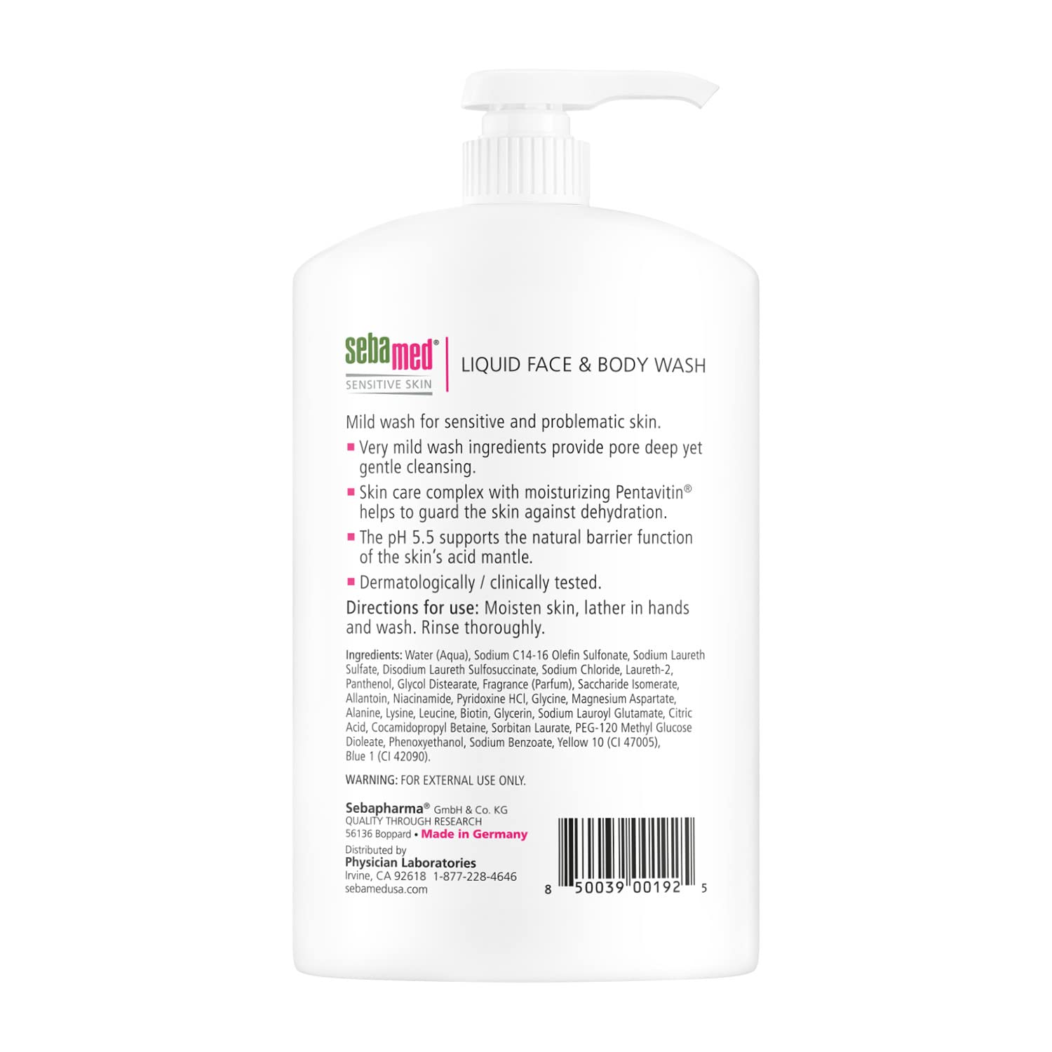 Sebamed Liquid Face and Body Wash for Sensitive Skin, pH 5.5, Mild Gentle Hydrating Cleanser, Hypoallergenic Body Wash for Men a