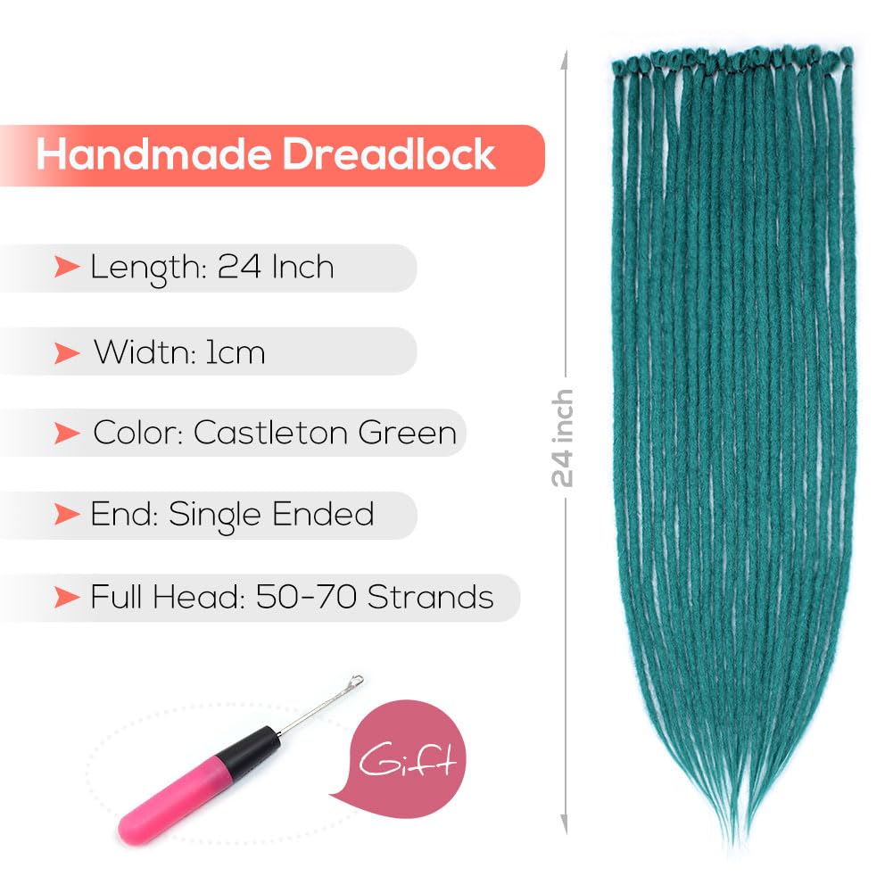 Kraler 24 inch 40 Strands Thick Dreadlock Extensions, SE Teal Green Crochet Dreadls Extensions of Synthetic Hair 1cm Width Hip H