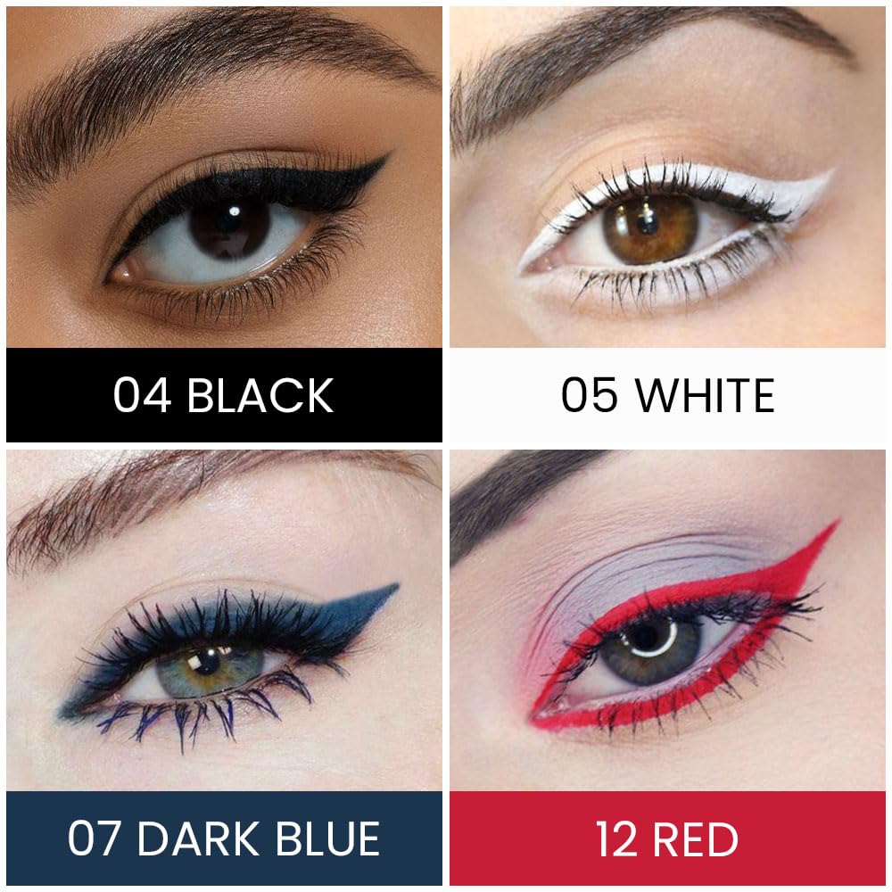 Kaely 4Pcs Black White Dark Blue Red Gel Eyeliner Pencil,Waterproof Smudge Proof Eye Liner,Clown Goth Halloween Makeup,Eye Black