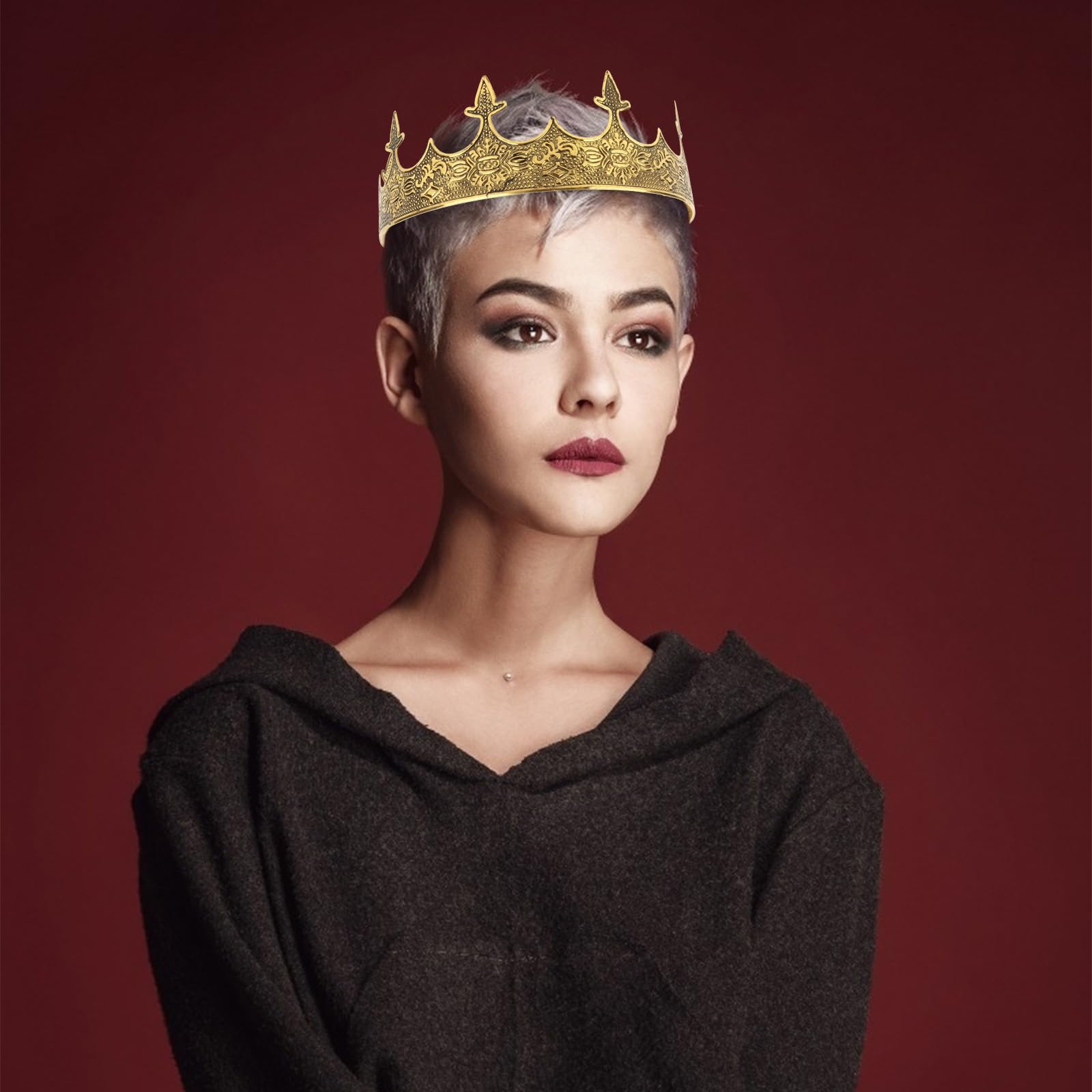 King Crown, Cieher King Crowns For Men Baroque Royal Crown (Adjustable Size) Prom Crown Prince Tiara Evil Crown For Birthday Kin