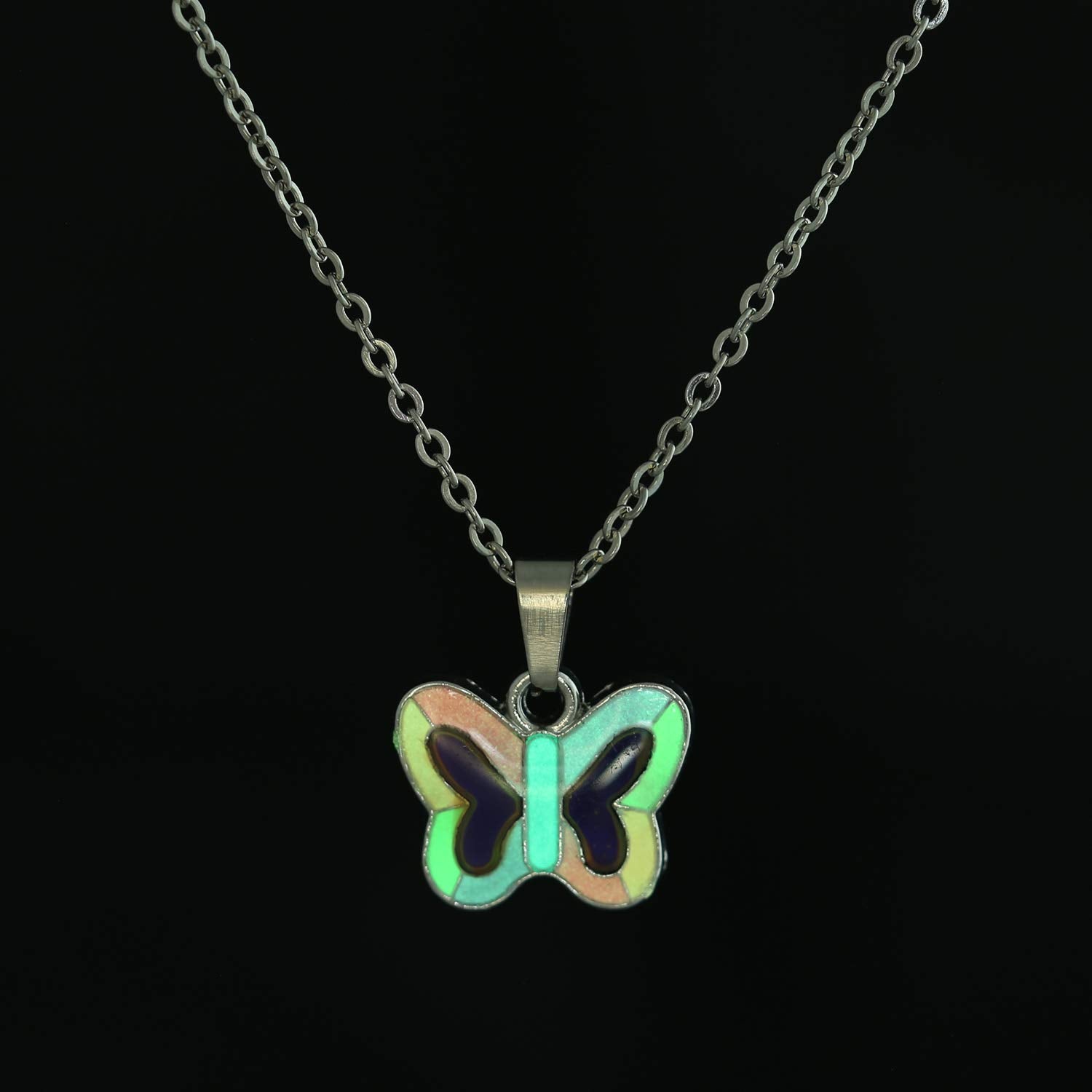 FM FM42 Temperature Sensing Color Changing Butterfly Pendant Necklace with Glow in the Dark Frame ZN1315