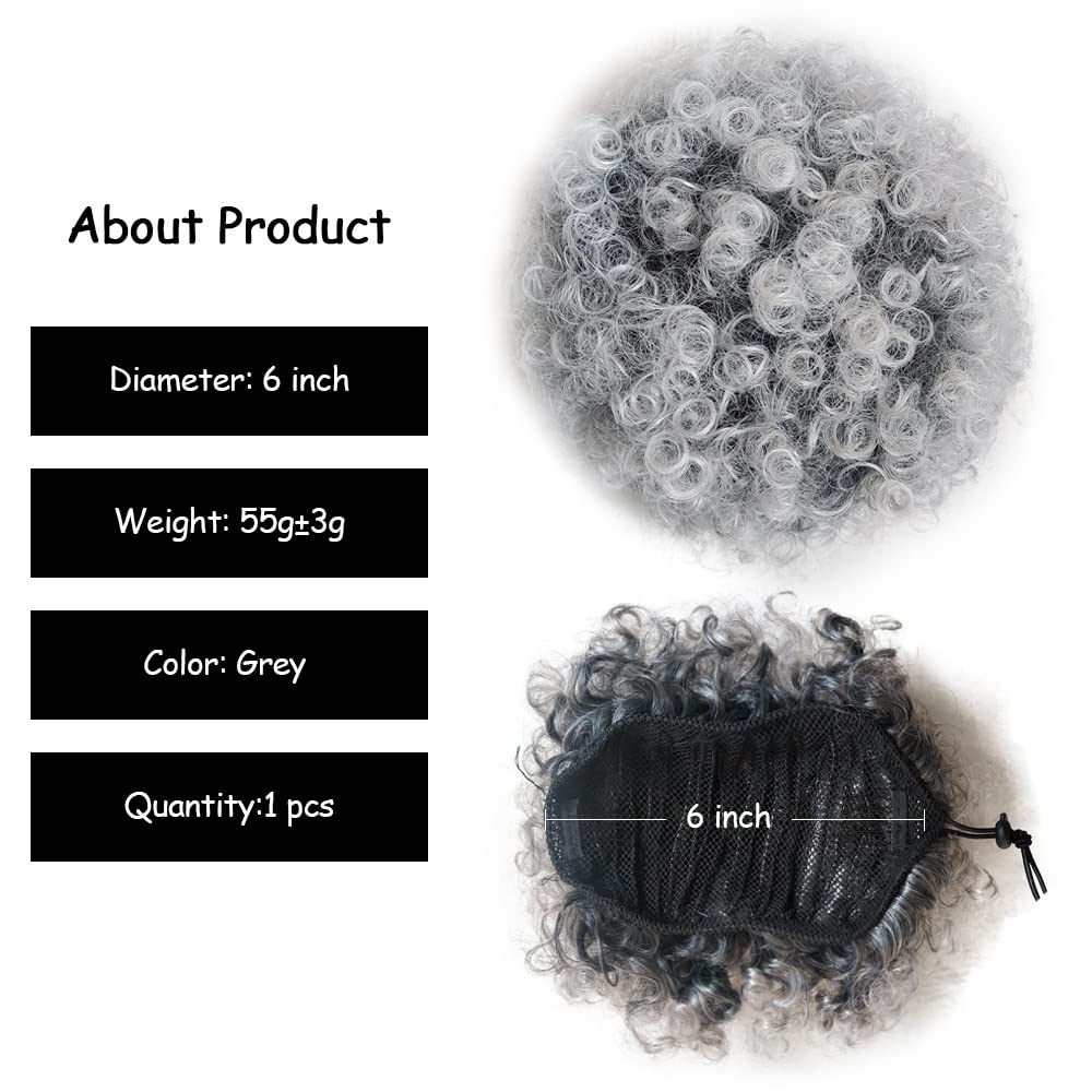 Yinmei Baibian Grey Afro Puff Drawstring Ponytail Hair Extensions 6 Inch Synthetic Hair for Black Women (1B/Grey)