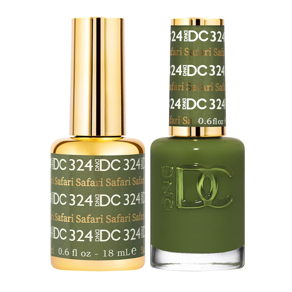 DND DC Gel Polish Set, Green Collection, UV/LED Gel Polish and Air Dry Nail Lacquer, Matching Chip-Free Polish Duo, 324 Safari, 
