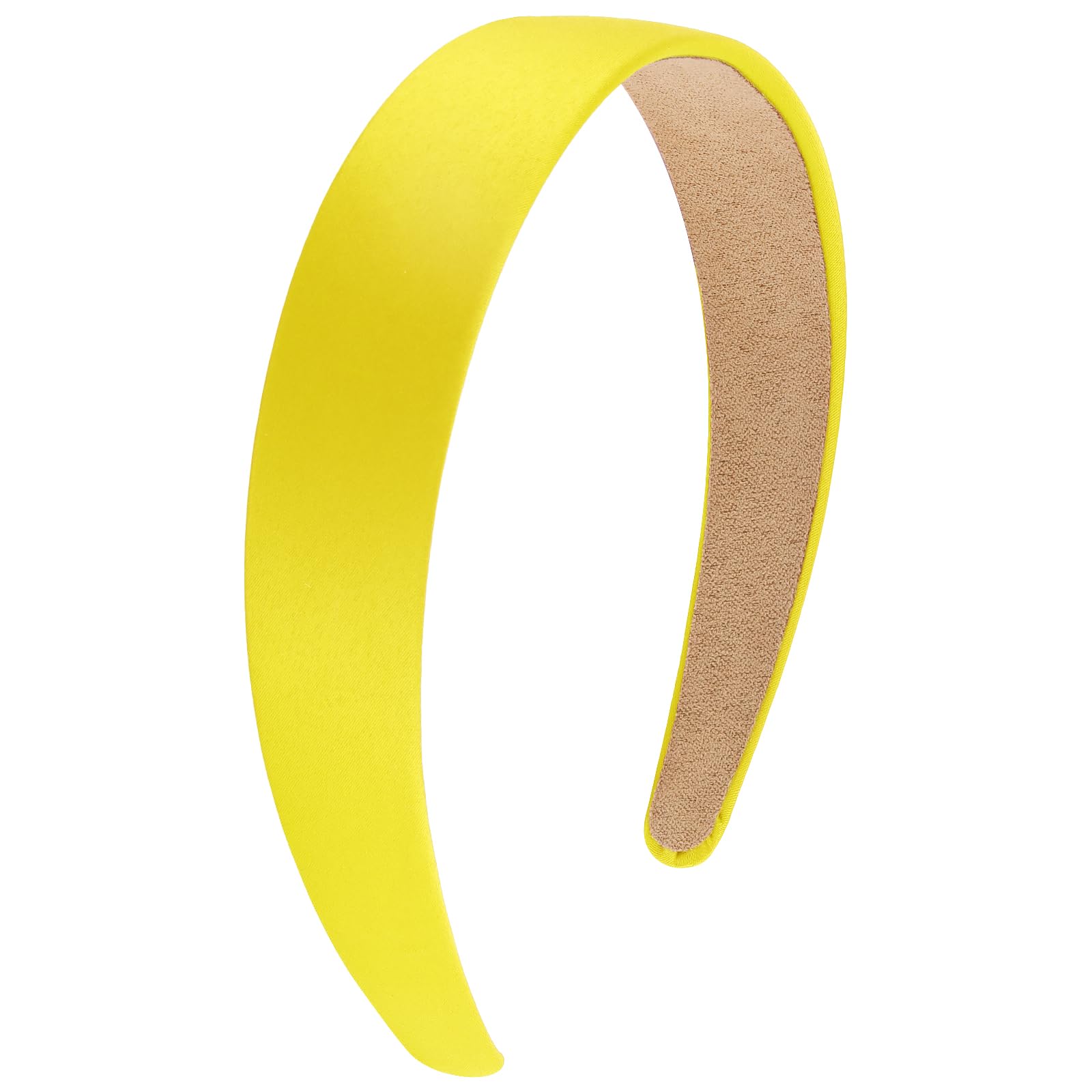 Wecoe Yellow Headband 1.2 Inch Wide Silk Satin Headband Women Non Slip Fashion Plain Head Band Solid Hair Band DIY Holiday Hair 