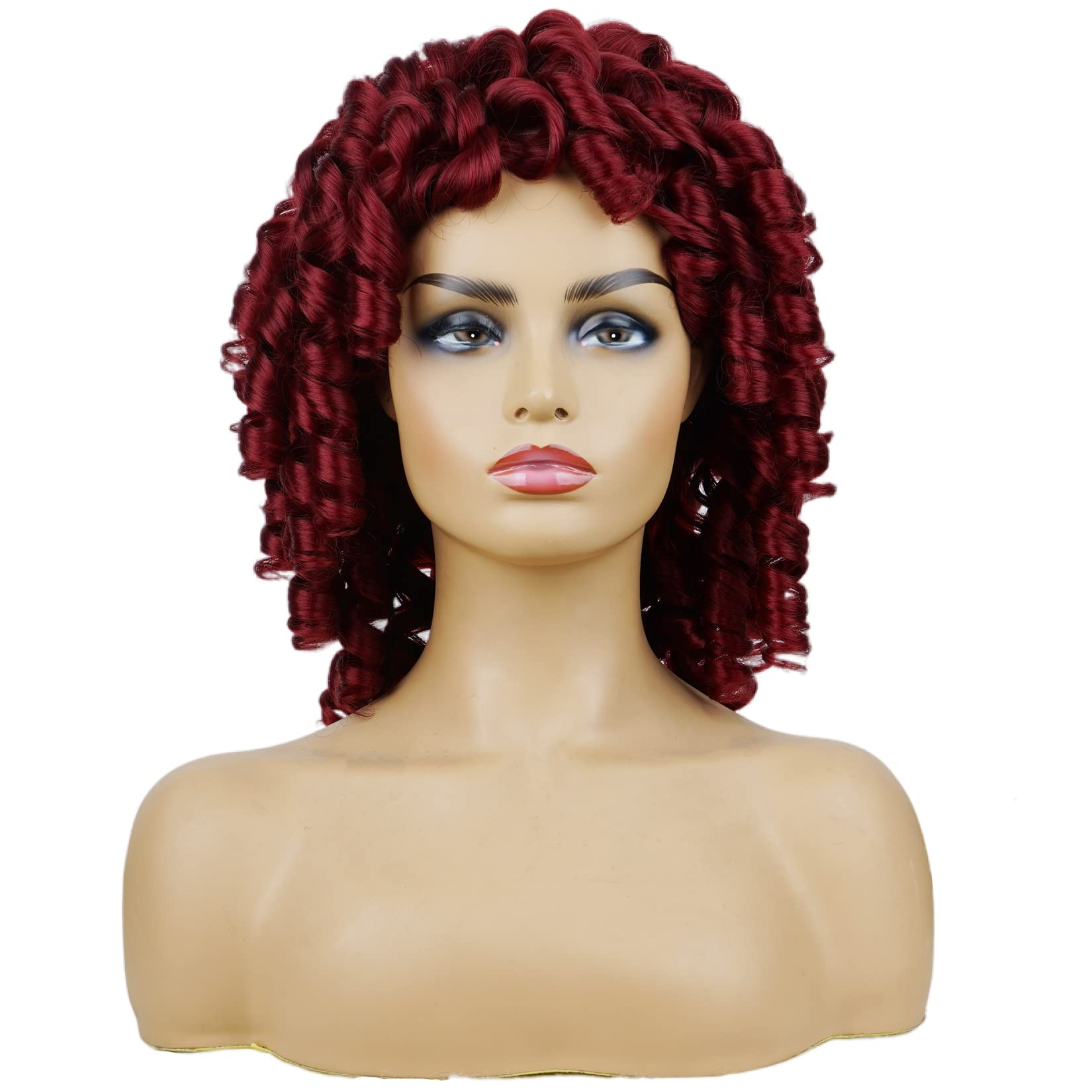 Andromeda Red Curly Wigs For Black Women Soft Short Curly Wig With Bangs Fluffy Kinky Curls Synthetic Wig Loose Curly Costume Co