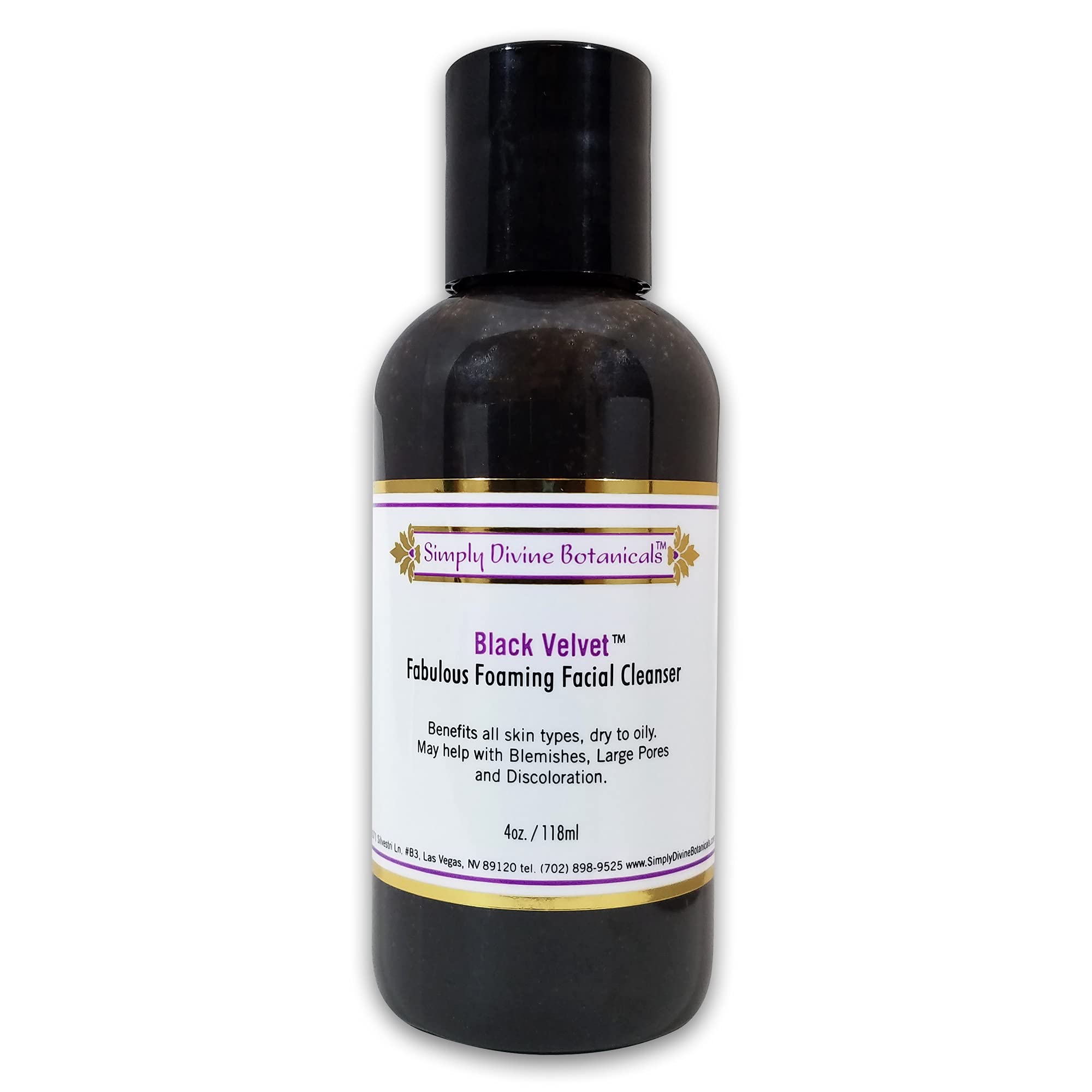 Simply Divine Botanicals Black Velvet - Natural and Organic Foaming Facial Cleanser to Clean Excess Oil, Remove Makeup, Prevent 