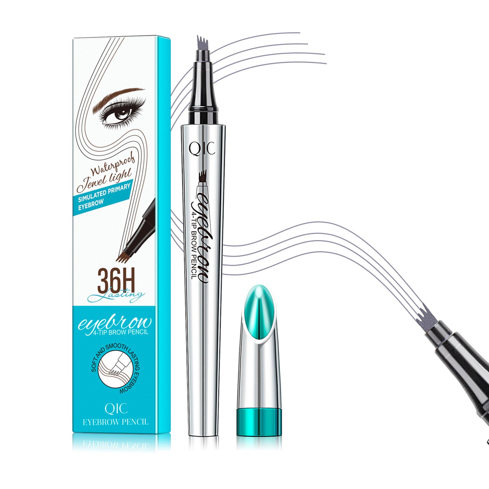 Qic Eyebrow 4 Tip Brow Pencil, Microblading Pen Waterproof Long-Lasting With Upgrade Micro-Fork Tip Applicator For Natural Brows