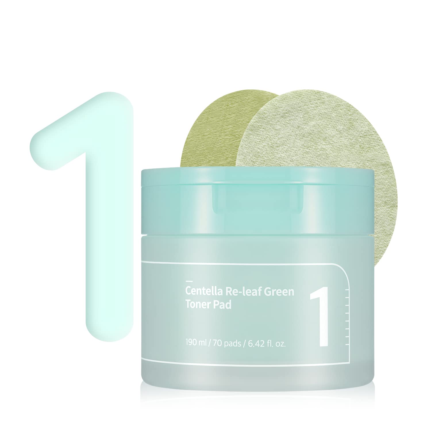 numbuzin No.1 Centella Re-leaf Green Toner Pad | Vegan Pad, Double-sided, Herb extracts, Calming, 70 pads, 6.42 fl.oz