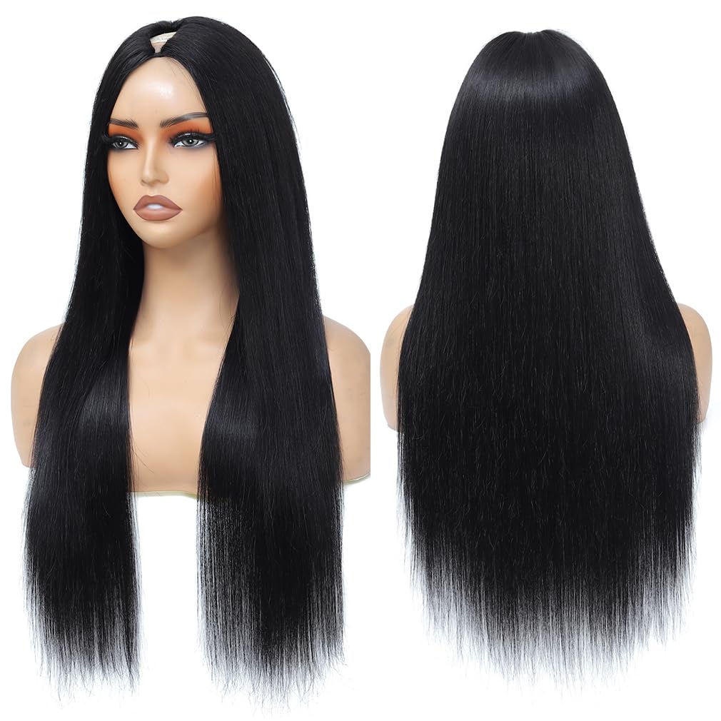 Aolvoblees V Part Wigs Human Hair Straight Minimal/No Leave Out Upgrade U Part Wig for Black Women V Shape 200% Density No Lace