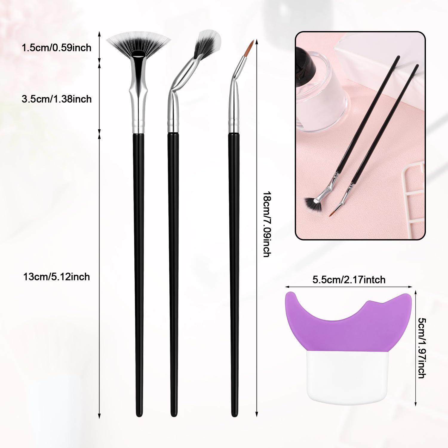 4pcs Eyelash Brush Kit, Mascara Fan Brushes with Eyelash Application Aid Folding Angle Scalloped Lash Brush Eyelash Comb Separat