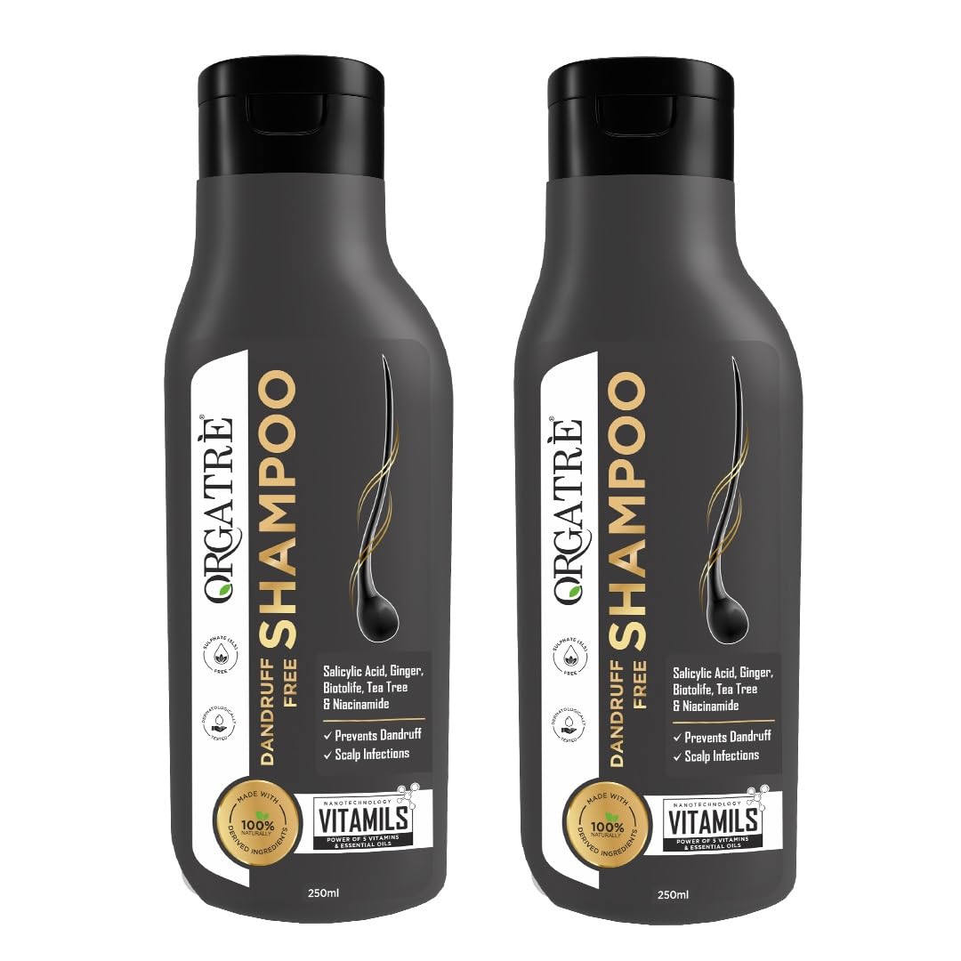 Orgatre Anti Dandruff Shampoo Pack Of 2 | Derma Approved Shampoo With Salicylic Acid & Biotin ,Tea Tree, Ginger & Rosemary Extra