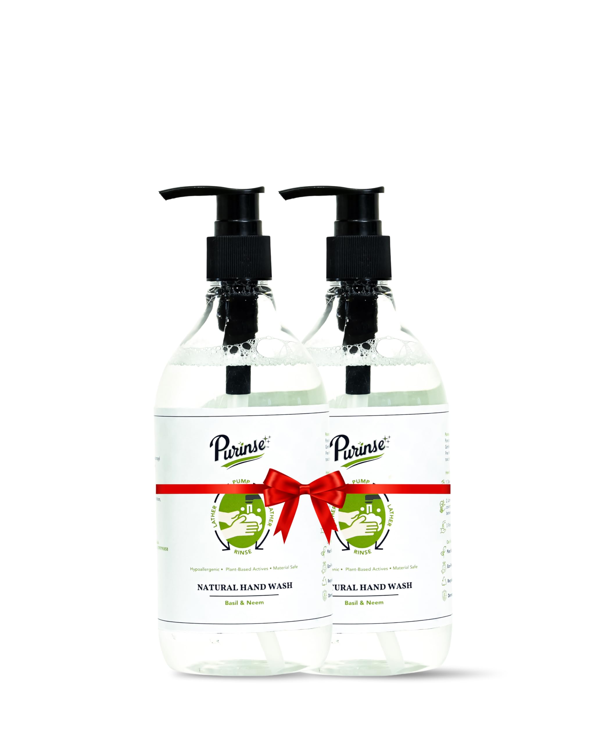 Purinse Liquid Handwash Pack Of 2 (500Ml Each) | Antibacterial Hand Wash With Basil & Neem Oils | Gentle On Skin | Moisturising 