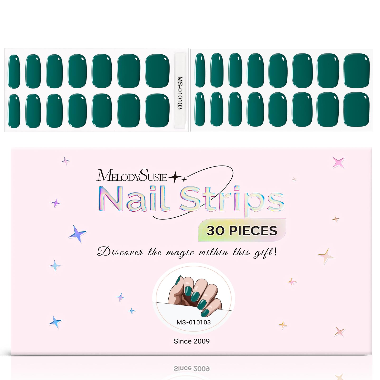 MelodySusie Semi Cured Gel Nail Strips, Green- Works with Any Nail Lamps, Salon-Quality, Long Lasting-St Patrick's Day Gift, inc