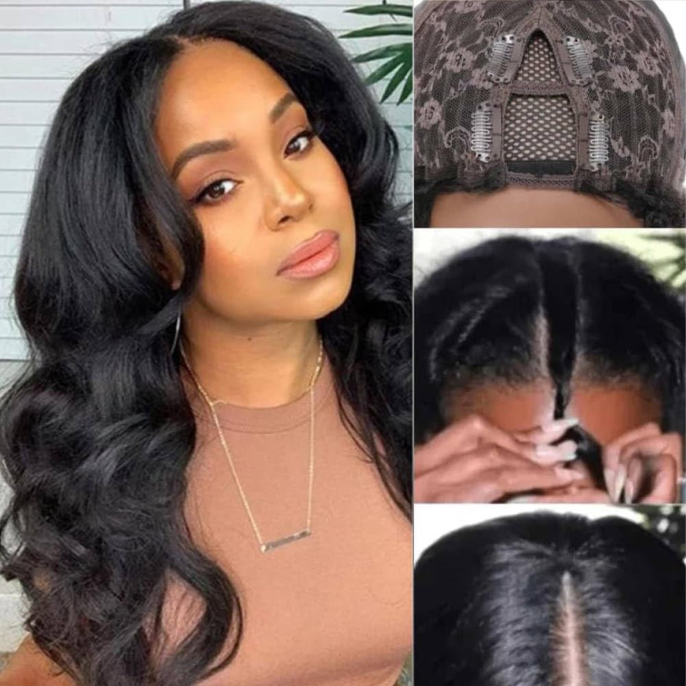 Beauty Forever Small Cap V Part Wig Body Wave Human Hair No Leave Out No Glue No Gel Upgraded U Part Wigs For Women,10A Grade We