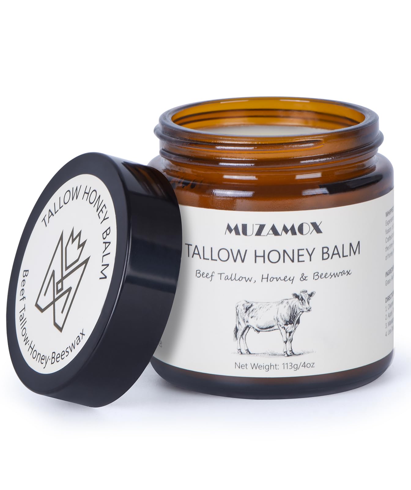 MUZAMOX Beef Tallow for Skin (4 OZ), Whipped Beef Tallow and Honey Balm, Tallow Face Moisturizer, Grass Fed Beef Tallow for Face
