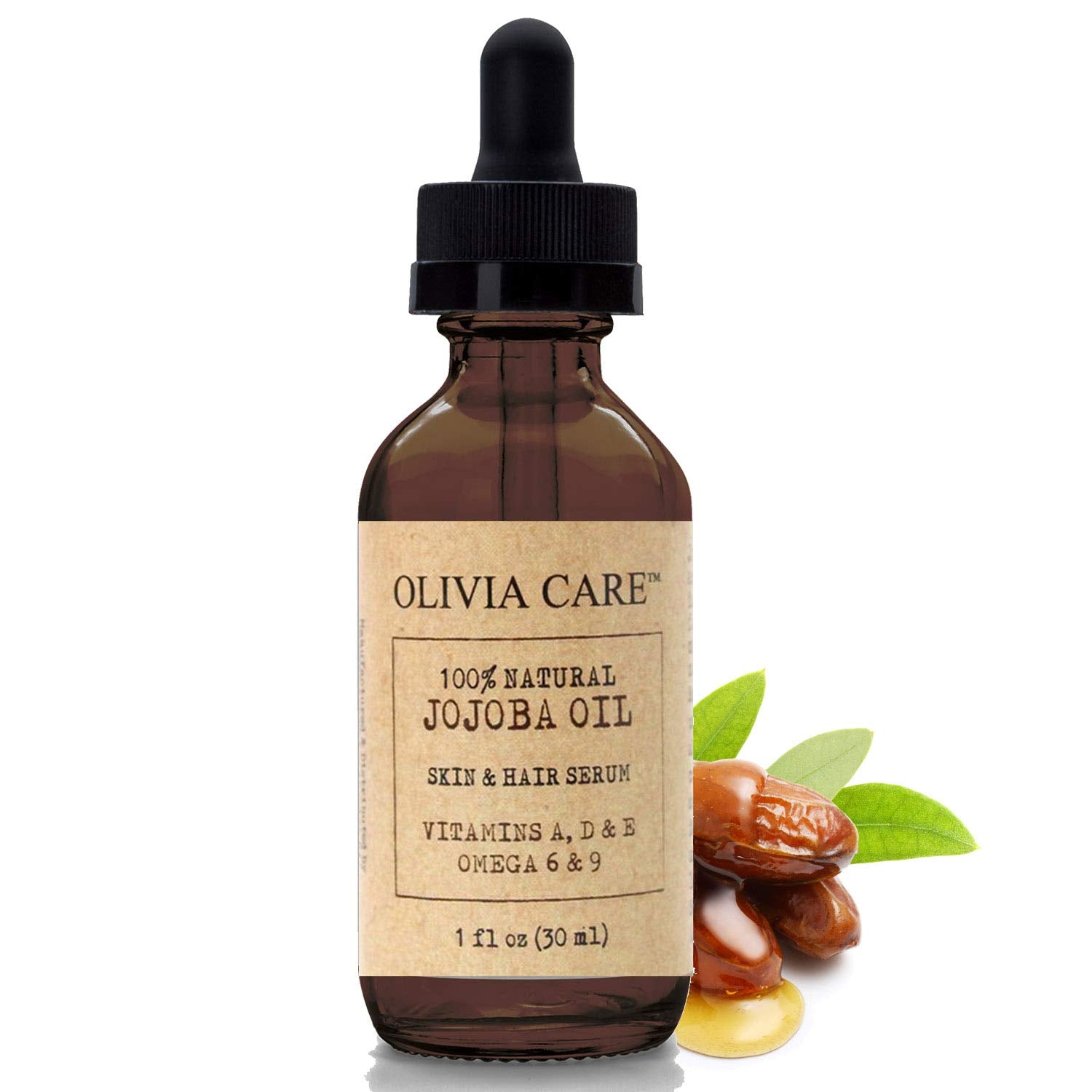 Olivia Care Jojoba Oil Serum  100% Natural, Pure & Cold Pressed  for Face, Body & Hair  Infused with Antioxidents, Vitamin A,