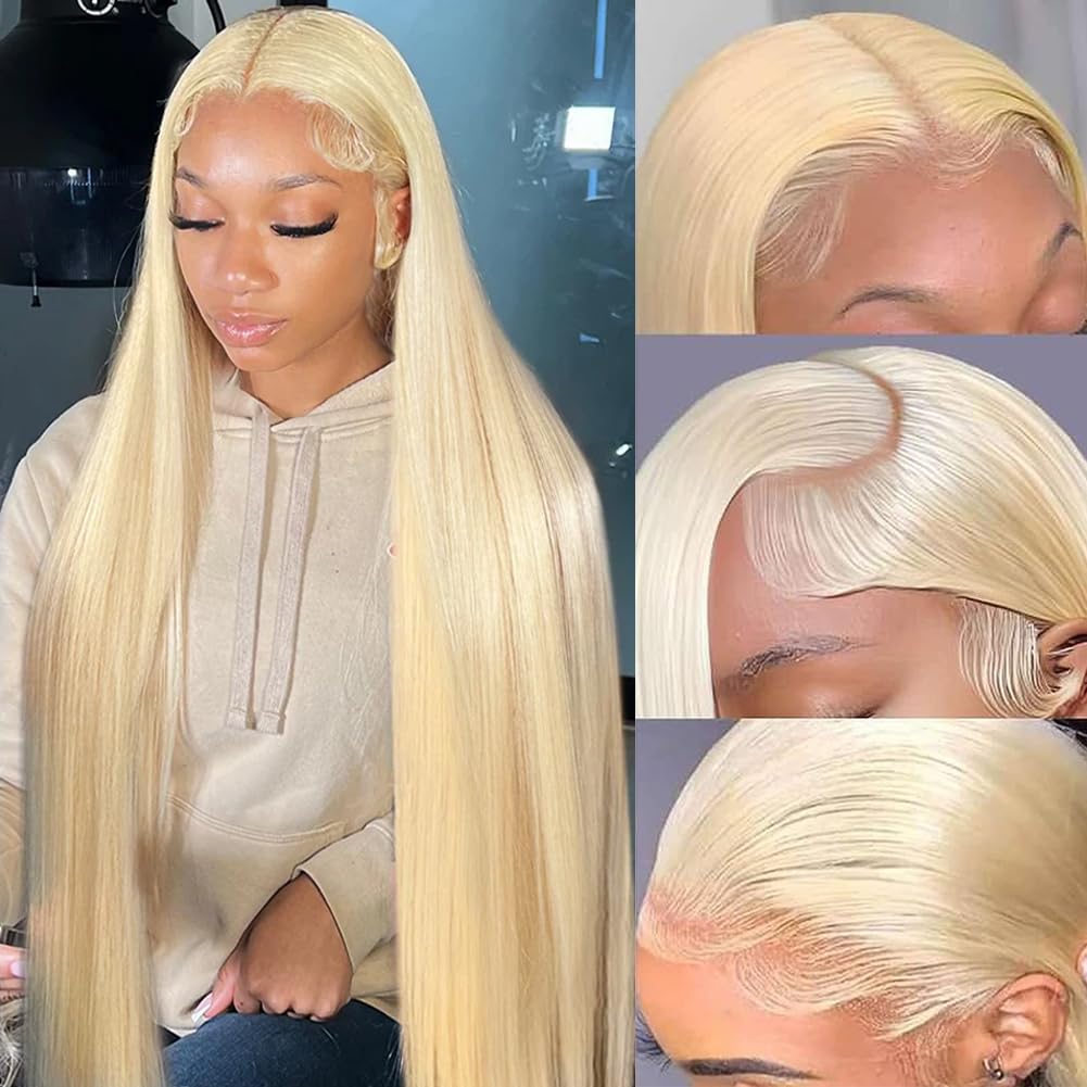 SUPSYOUSF 28 Inch Stunning 613 Lace Front Wig Human Hair, 13x4 HD Transparent Straight Wigs | 180% Density Blonde Lace Front Wig