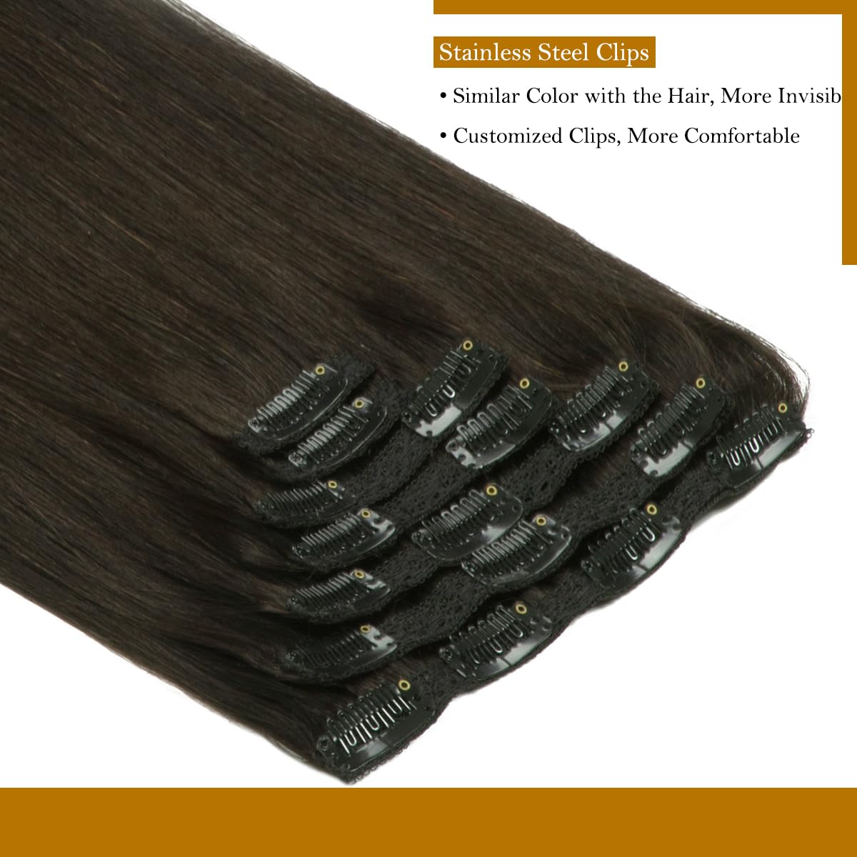 Loxxy Hair Extensions Clip In Human Hair Natural Black #1B Double Weft Brazilian Thick Silky Straight 14 Inch 120G