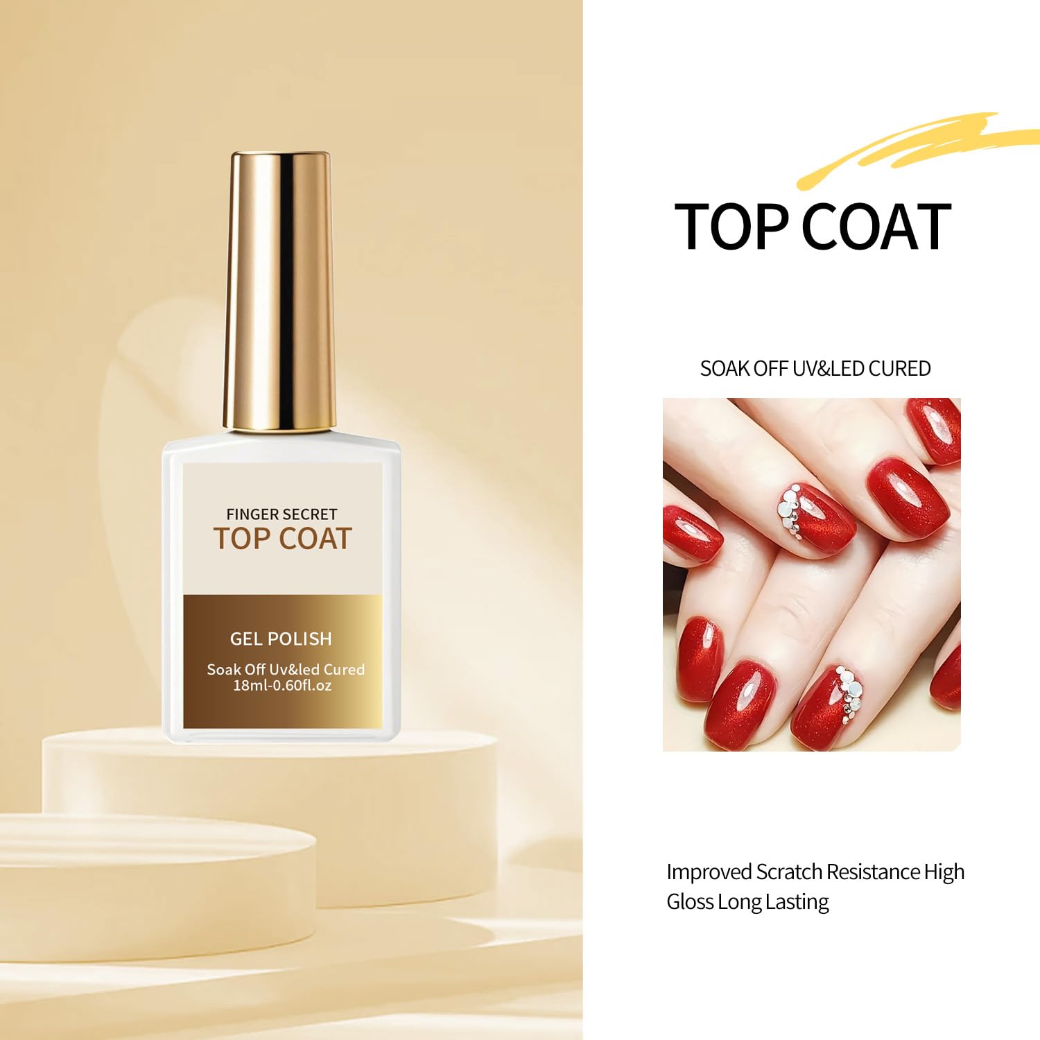 finger secret 18ml/0.60floz Top Coat for Gel Nail Polish,Quick Dry Clear Nail Polish,Nail Supplies for DIY in Salon or Home Use.