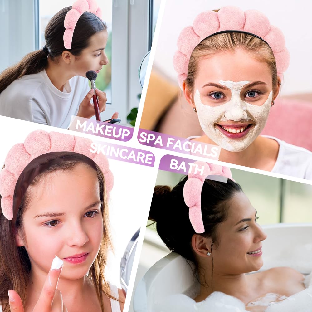 Ahoney 2 Set Spa Headbands For Washing Face And Wristband Set, Skin Care Headband Sponge Facial Skincare Headbands Terry Cloth P