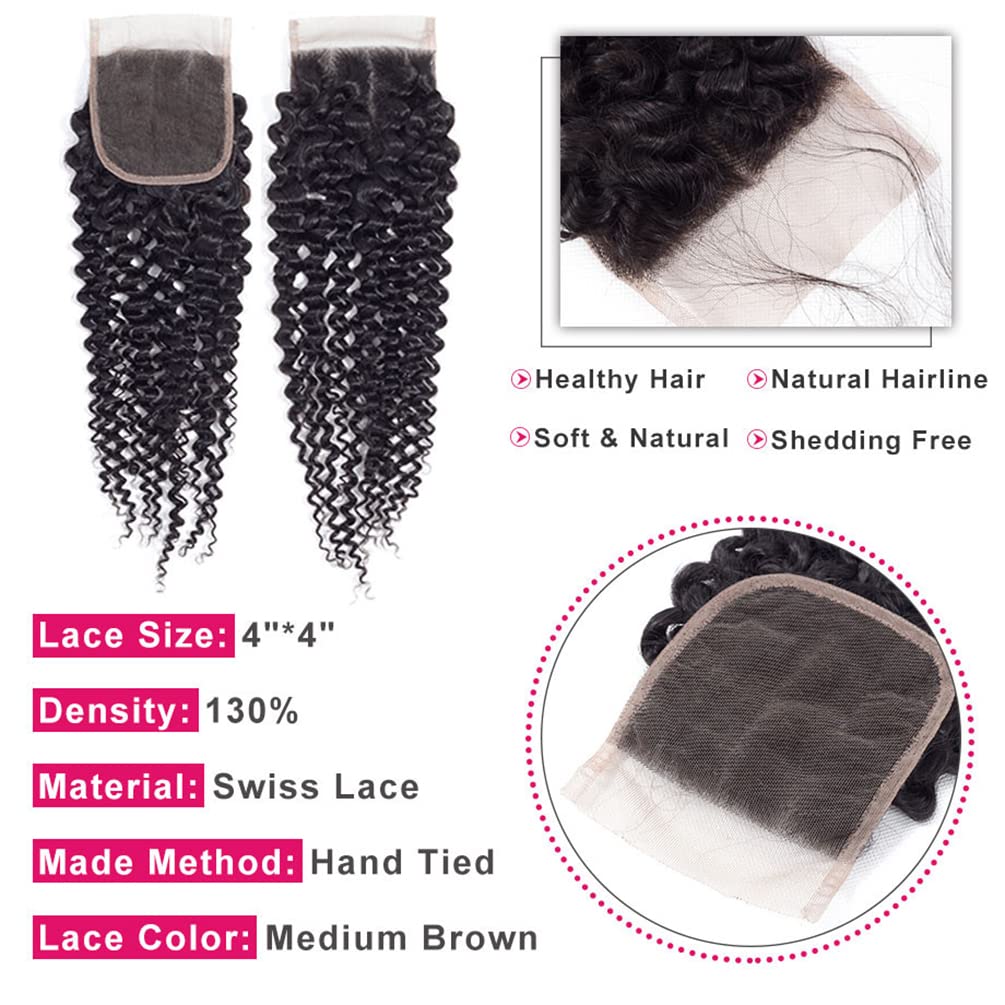 Curly Lace Closure Human Hair Kinky Curly Closure 4X4 Free Part Swiss Lace Closure 12A Brazilian Virgin Curly Human Hair Closure