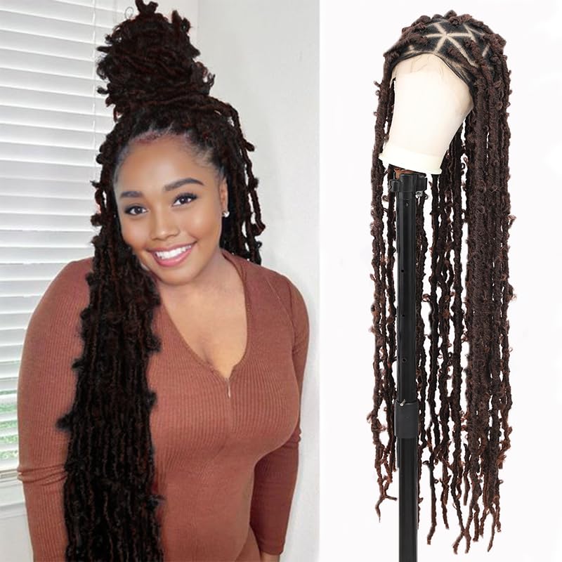 Olymei Super Long 48'' Butterfly Locs Braid Wig Triangle Knotless Braided Wigs for Women Faux Locs Wig Braided Lace Wig with Bab