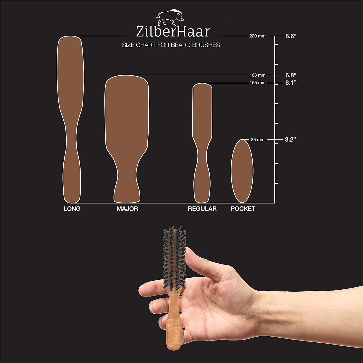 ZilberHaar Regular Beard Brush - Soft Boar Bristles - Beard grooming brush for men - Straightens and Promotes beard growth - Wor