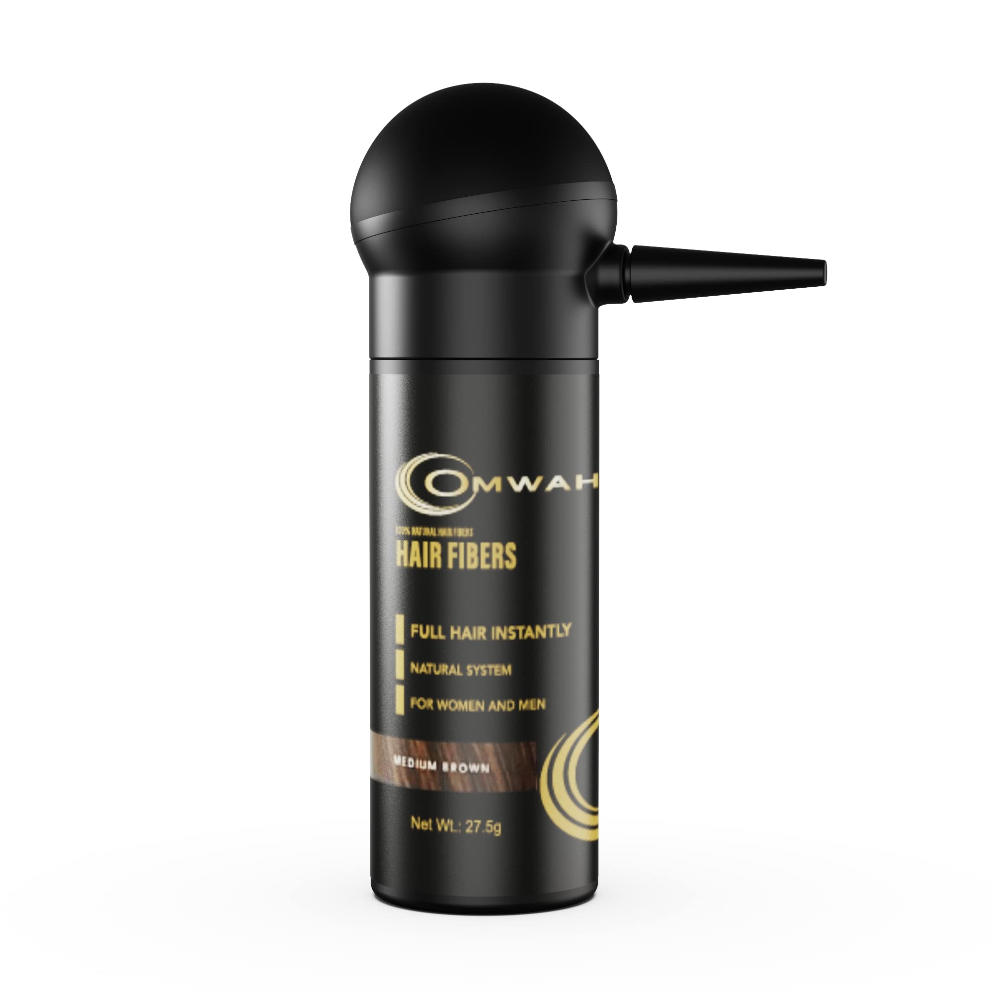OMWAH Natural Hair Fibers 2-in-1 Kit - 27.5g Medium Brown, Conceals Thinning Hair with Spray Applicator