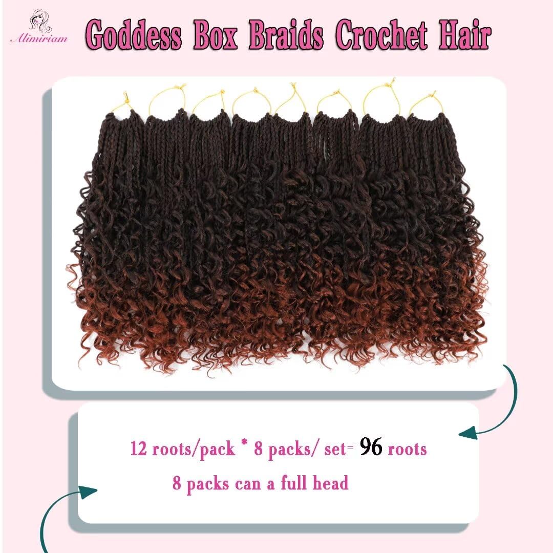 8 Packs Boho Box Braids Crochet Hair With Curly Ends 12 Inch Copper Red Box Braid Crochet Hair With Curly Ends Goddess Box Braid