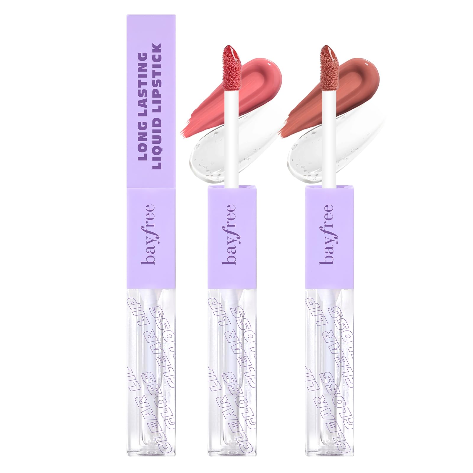 Bayfree Long Lasting Liquid Lipstick With Clear Lip Gloss Set, High Pigment And Shine Lip Stain, Waterproof, Kiss-Proof, Up To 2