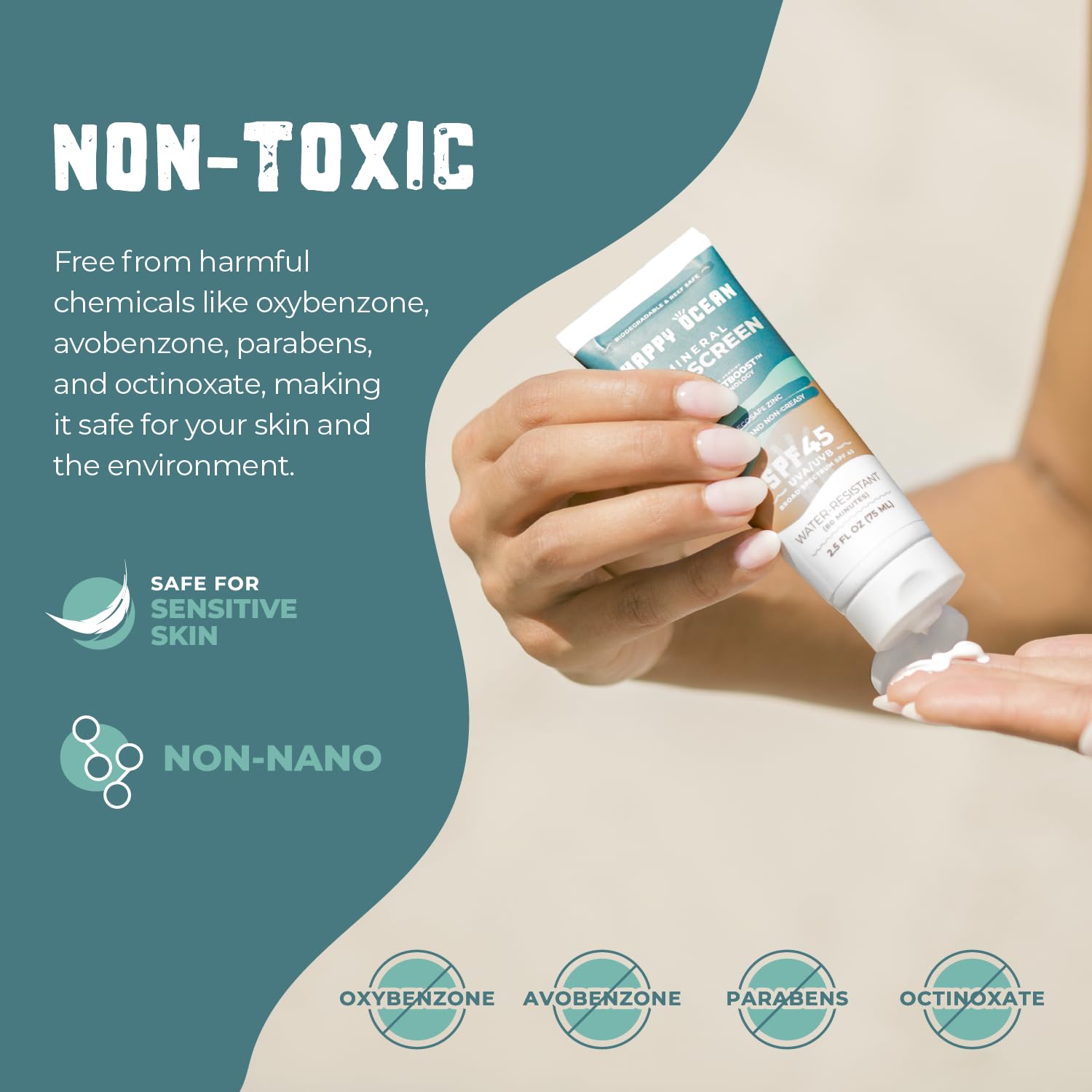 Spf 45 Biodegradable Mineral Sunscreen For Face & Body, Non Toxic Organic Sunscreen, Non Nano Zinc Oxide Sunscreen Coral Reef Sa