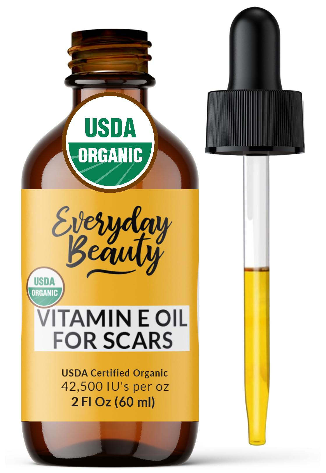Organic Vitamin E Oil for Scars - All Natural & Vegan Skin Moisturizer 2.02oz - Light & Unscented Great for Scars After Surgery 