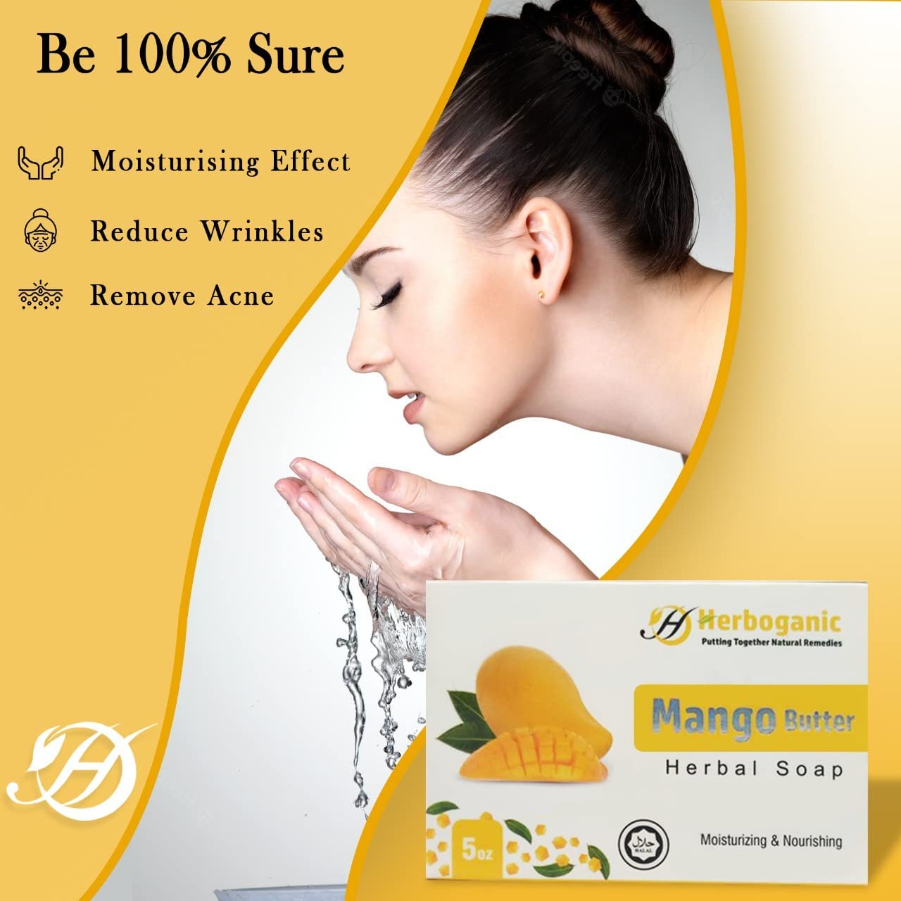HERBOGANIC Mango Butter Herbal Soap | Pack of 3 of 5oz soap Bar | Natural Bar Soap for Face and Body | Hydrating and Nourishing