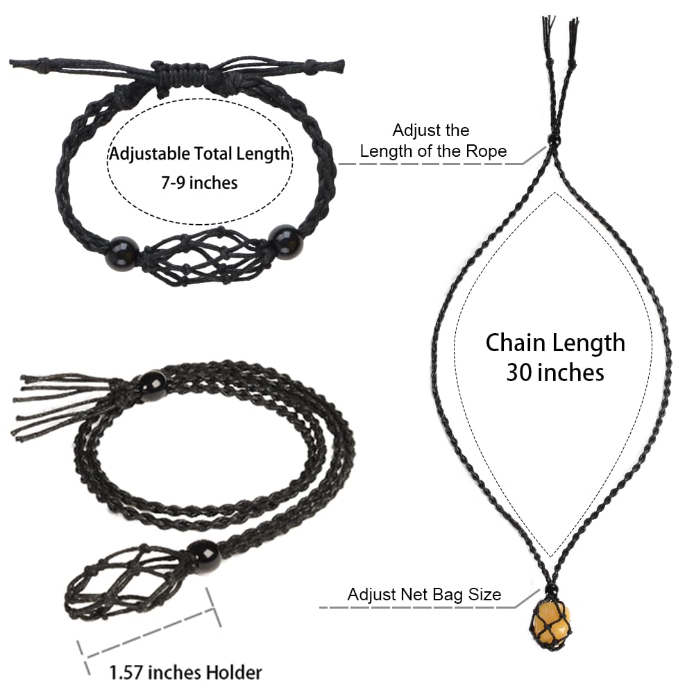 VNVETYTO 18 PCS Crystal Cage Necklace & Bracelet Holder - Hand-Woven Cord with Adjustable Length (9 Black Necklaces + 9 Black Br