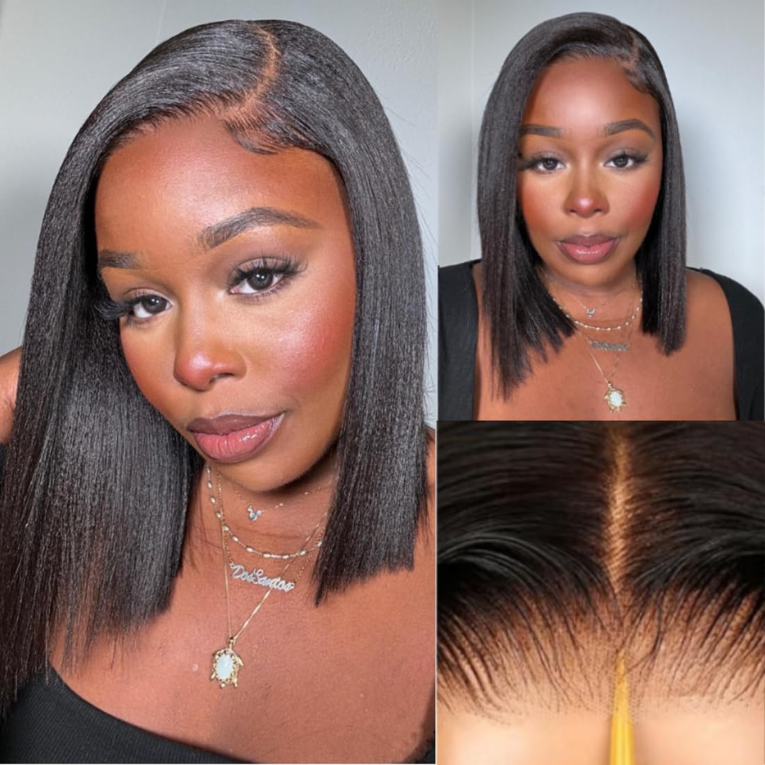 Nadula Glueless Yaki Straight Bob Bye Bye Knots 7x5 Lace Front Wigs Human Hair Pre Plucked Invisible Knots Pre Everything 3S Rea