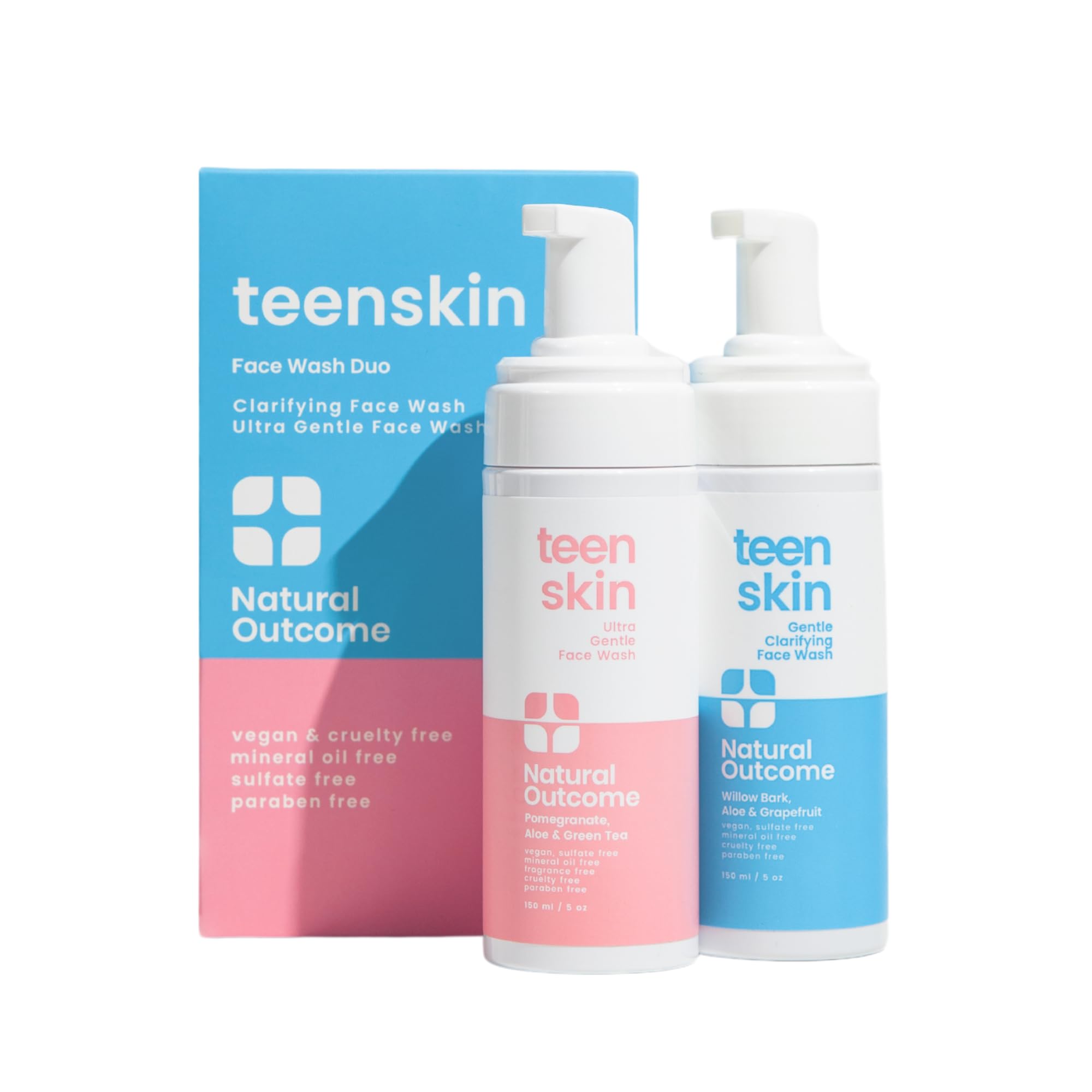 natural outcome Teen Skin Face Wash Duo | Gentle Foaming Daily Boys & Girls Kids Face Wash | Non-toxic Ingredients | Perfect for