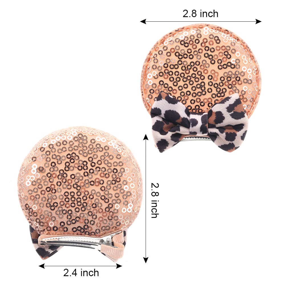 Jiahang Cheetah Bow Mouse Ear Clips For Theme Birthday Party, Baby Girls' Leopard Print Hair Barrettes Hair Accessories For Todd