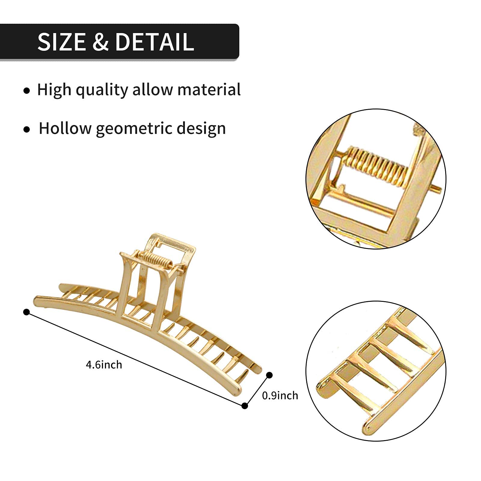 4 Pack Large Gold Hair Claw Clips for Women Thick Hair, Non-Slip Hair Catch Barrette Jaw Clamp, French Design Metal Cross Banana