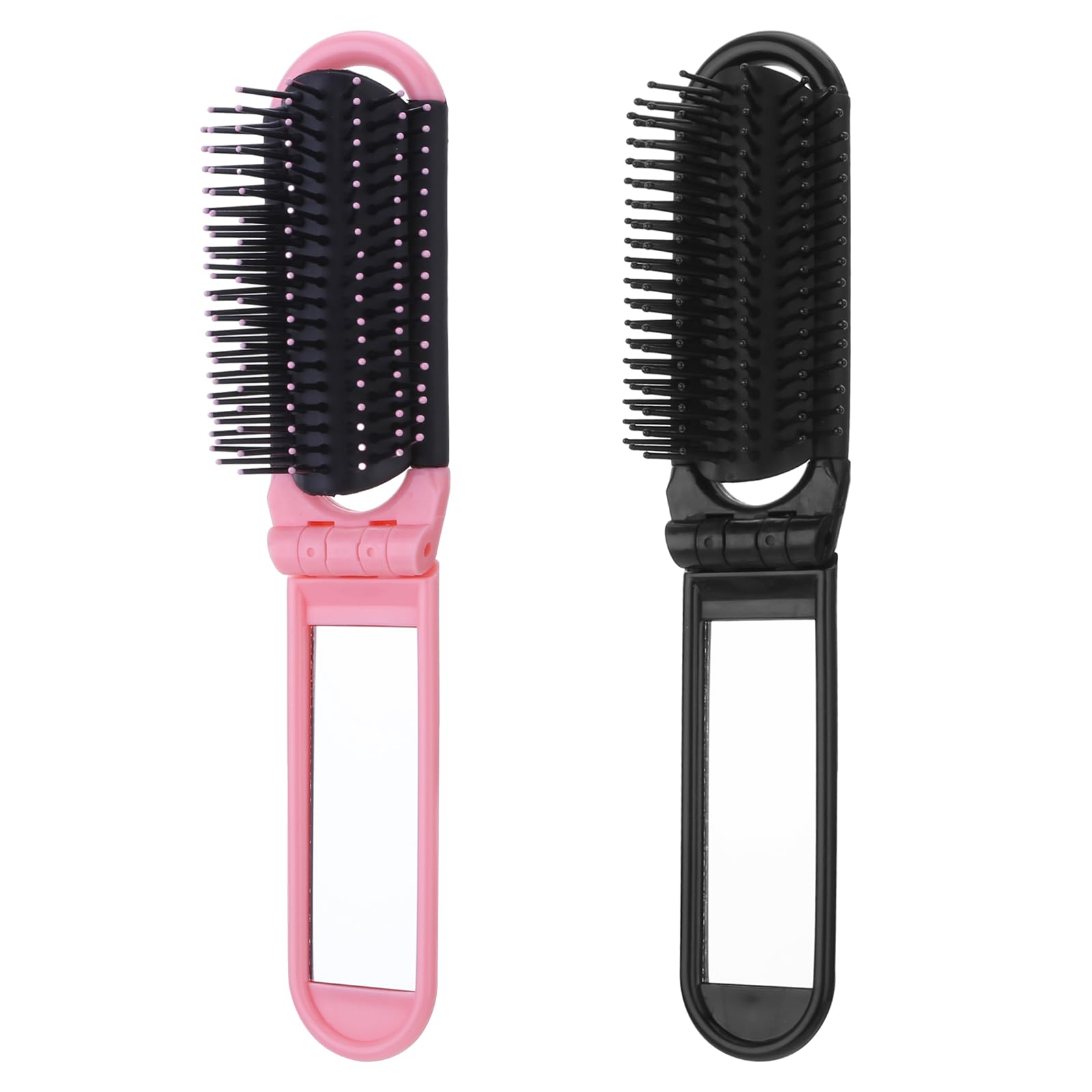 Travel Compact Hair Brush With Mirror And Massage Comb - 2 Pcs Folding Comb, Mini Brush For Purse, Wet Hair Brush For Women And