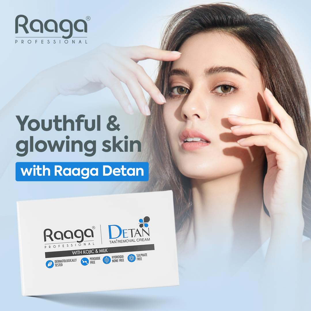 Raaga Professional De-Tan Cream | Reduces Tanning & Sun Damage | With Milk Extract for Hydrated, Even-Toned Skin | Gentle Face &