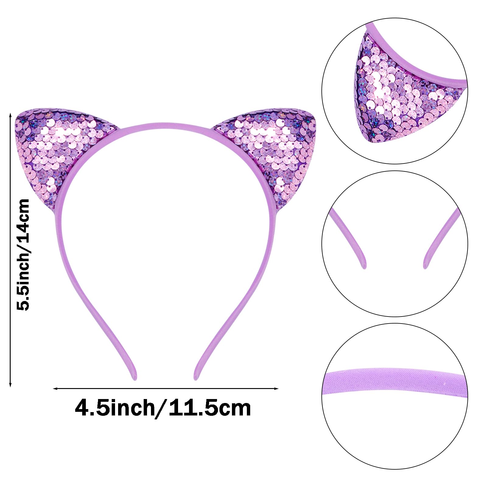 COCIDE 12Pcs Cat Ears Headbands Set with Sequins for Girls - Birthday Party, Halloween Hair Accessories and Favors