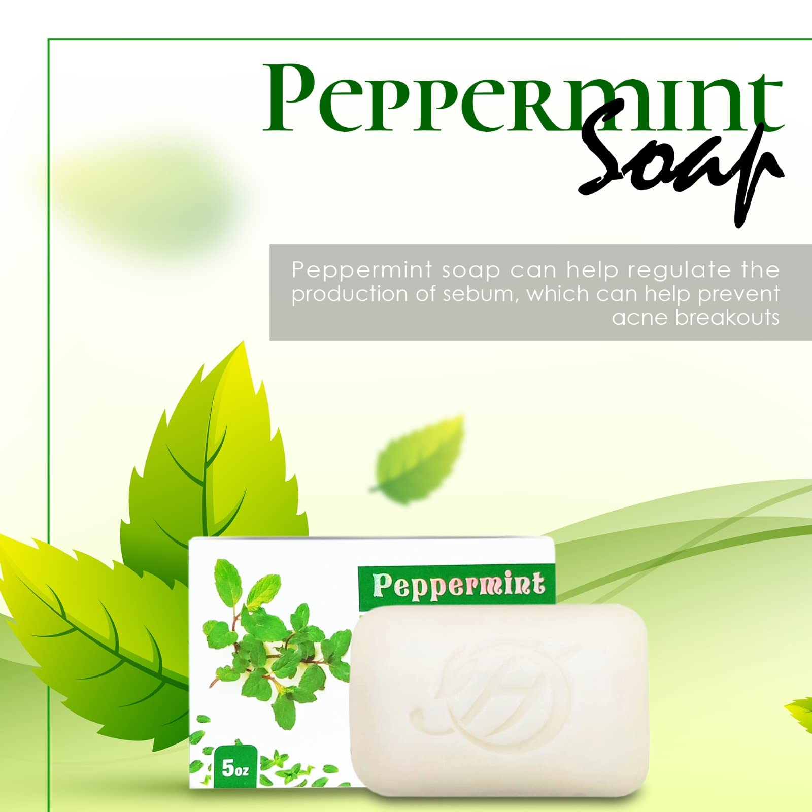 HERBOGANIC Peppermint Herbal Soap | Pack of 1 of 5oz soap Bar | Natural Soap Bar| Rejuvenating and Nourishing | Gentle for Men a