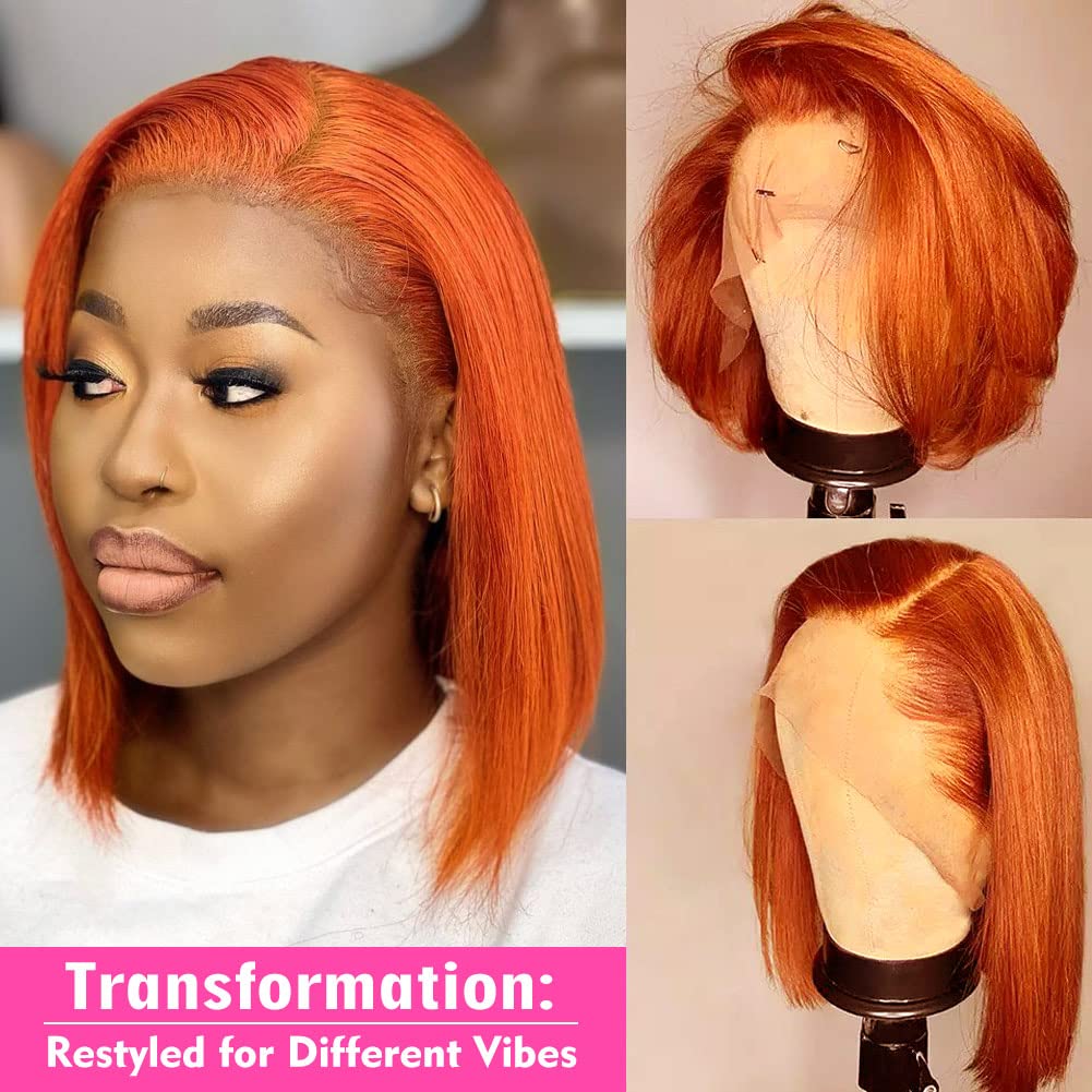Ucuvic 13X4 Ginger Wig Lace Front Human Hair Bob Wig Human Hair Hd Lace Front Glueless Wigs Human Hair Pre Plucked Frontal Bob W
