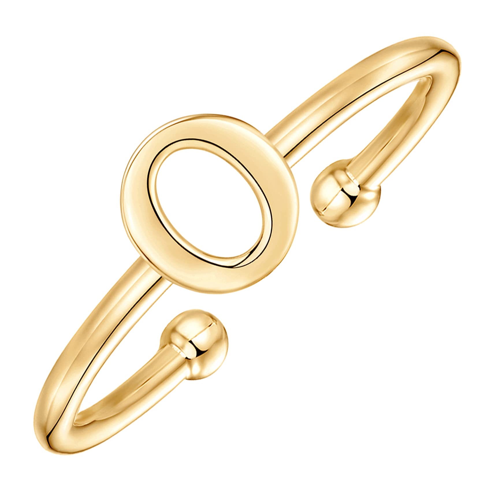 PAVOI 14K Yellow Gold Plated Adjustable Initial Ring - Womens Fashion O Initial Ring