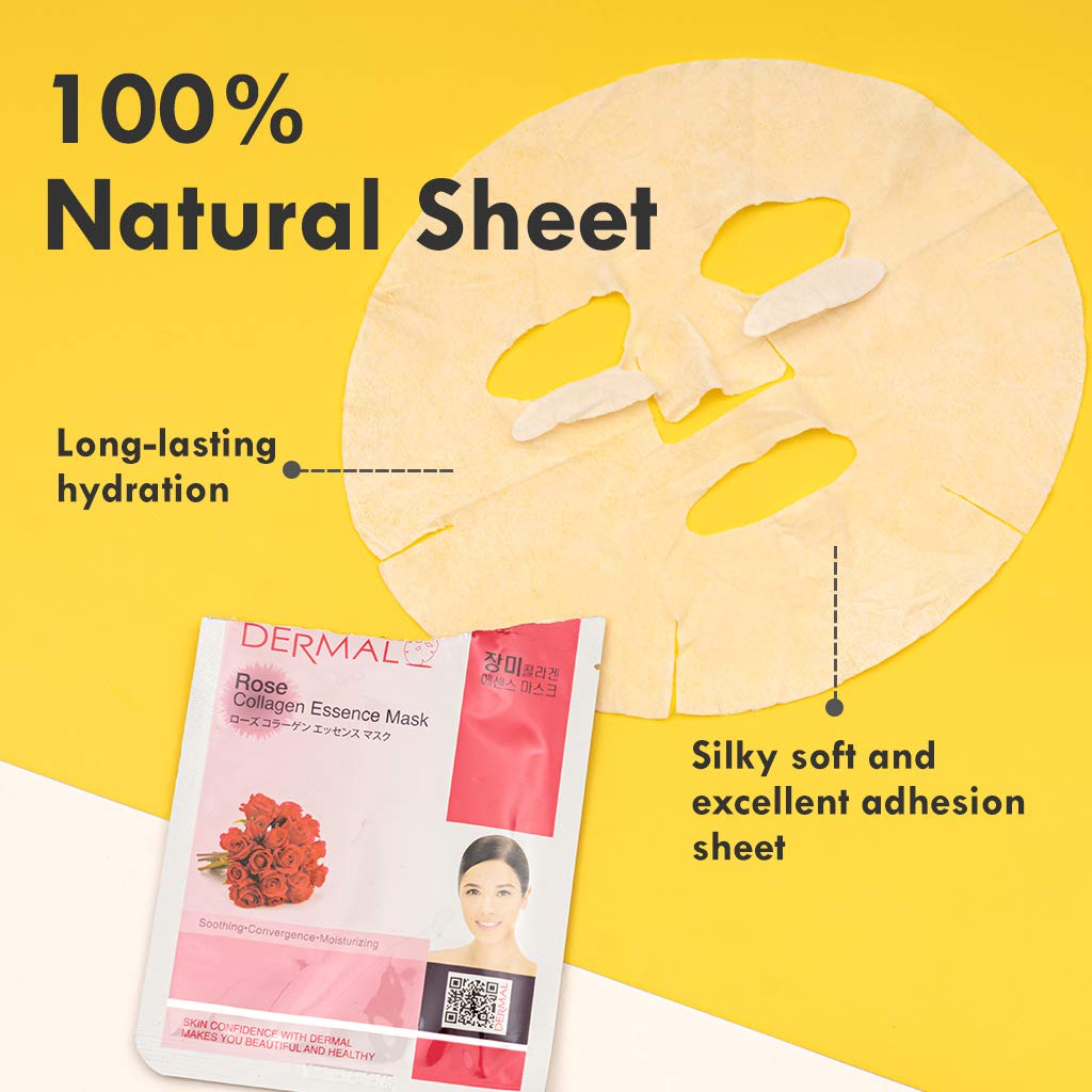 Dermal 16 Combo Pack B Collagen Essence Korean Face Mask - Hydrating & Soothing Facial Mask With Panthenol - Hypoallergenic Self
