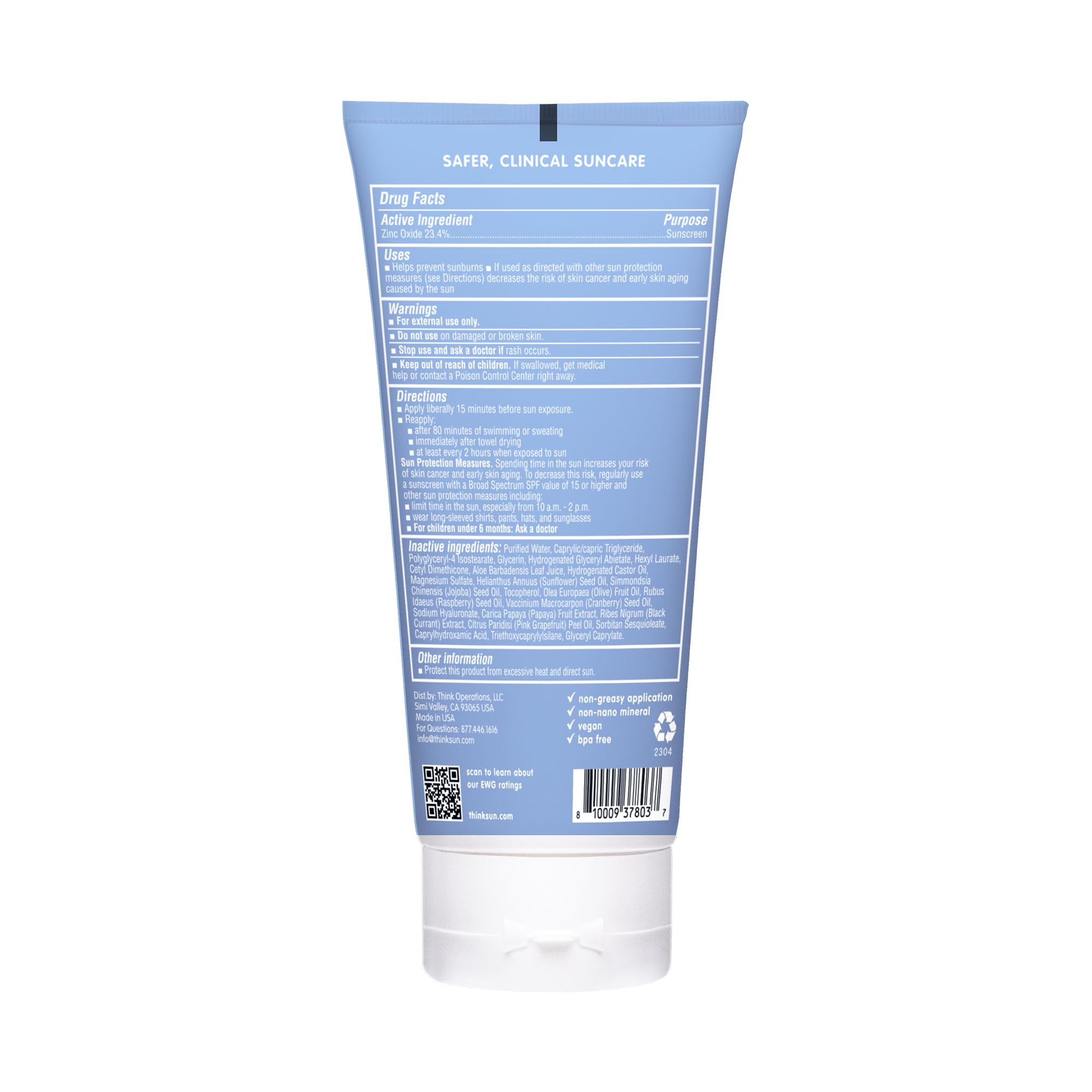 Thinksport Mineral Sunscreen, SPF 50 Clear Zinc Oxide Sunscreen, 6 Fl Oz, Water Resistant Reef Safe Sunscreen, Vegan Broad Spect