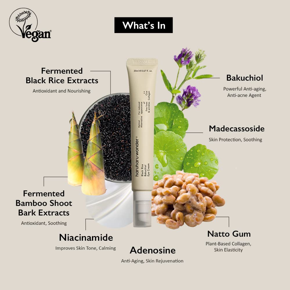 HARUHARU Wonder Black Rice Bakuchiol Eye Cream 0.67 fl.oz / 20ml | Anti-Aging, Wrinkle Care, Natural Retinol Alternative | Cruel