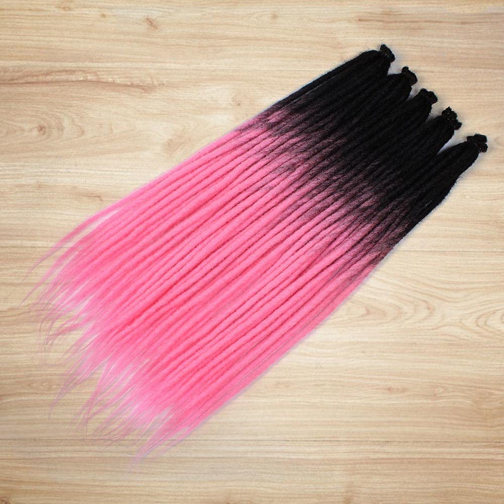 Kraler 24'' Thick Dreadlock Extensions, 20 Strands 1cm Width SE Ombre Pink Crochet Dreadls Extensions of Synthetic Hair Hip Hop