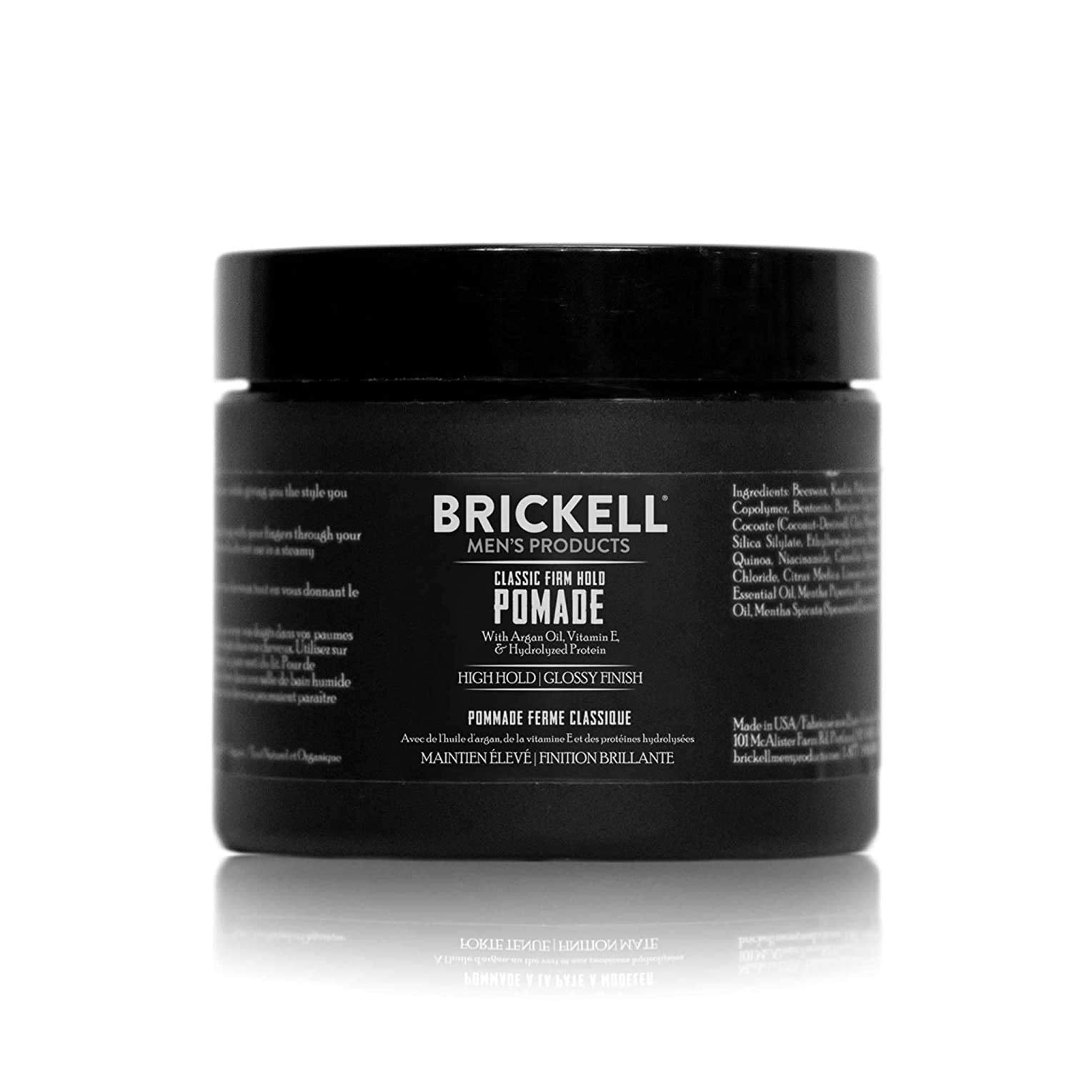 Brickell Men's Hair Styling Firm Hold Pomade for Men, Natural & Organic With Strong Hold & High Shine Finish, 2 Ounces, Scented